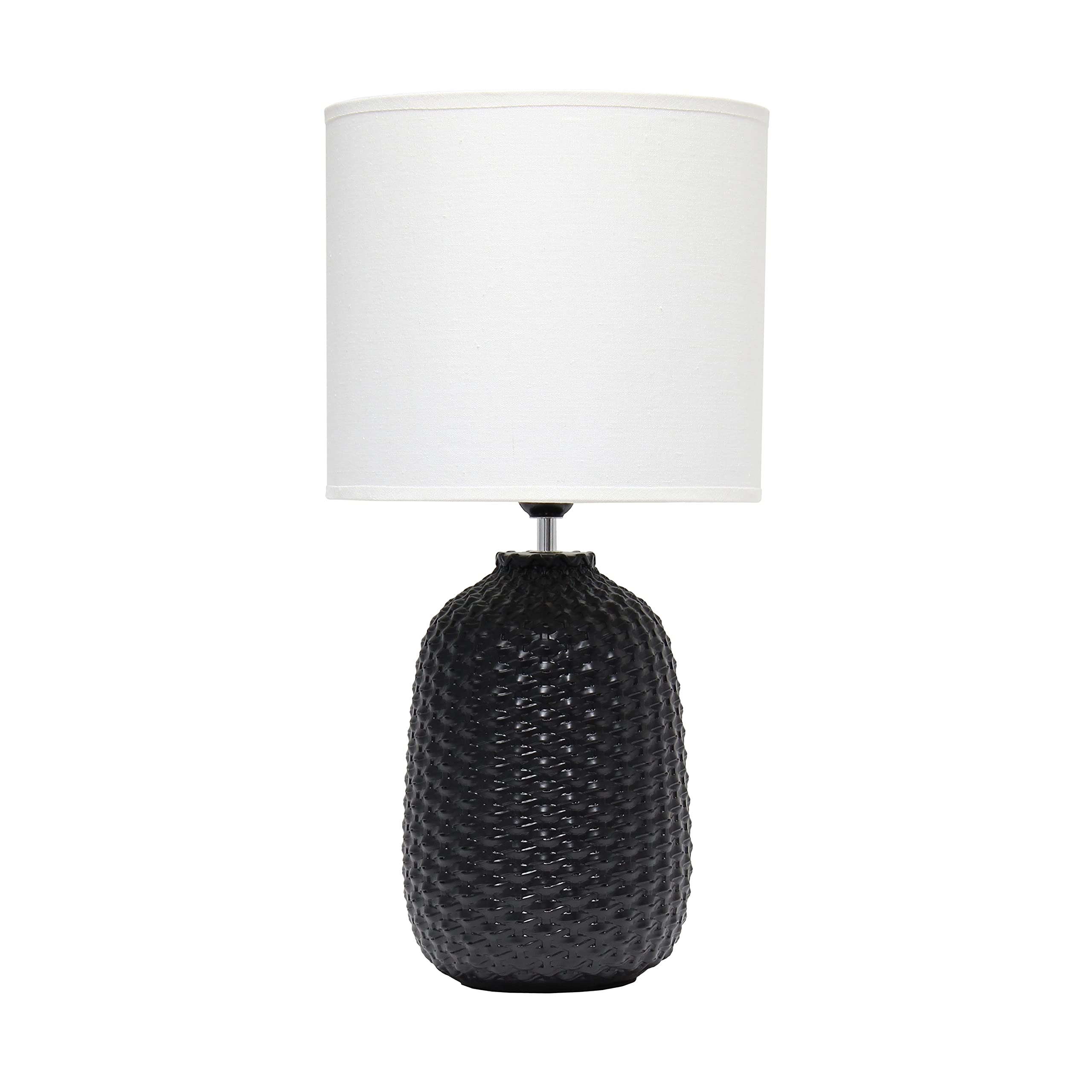 Simple Designs LT1135-BLK Ceramic Bedside Table Desk Lamp, 20.4in Tall, Black with White Fabric Shade