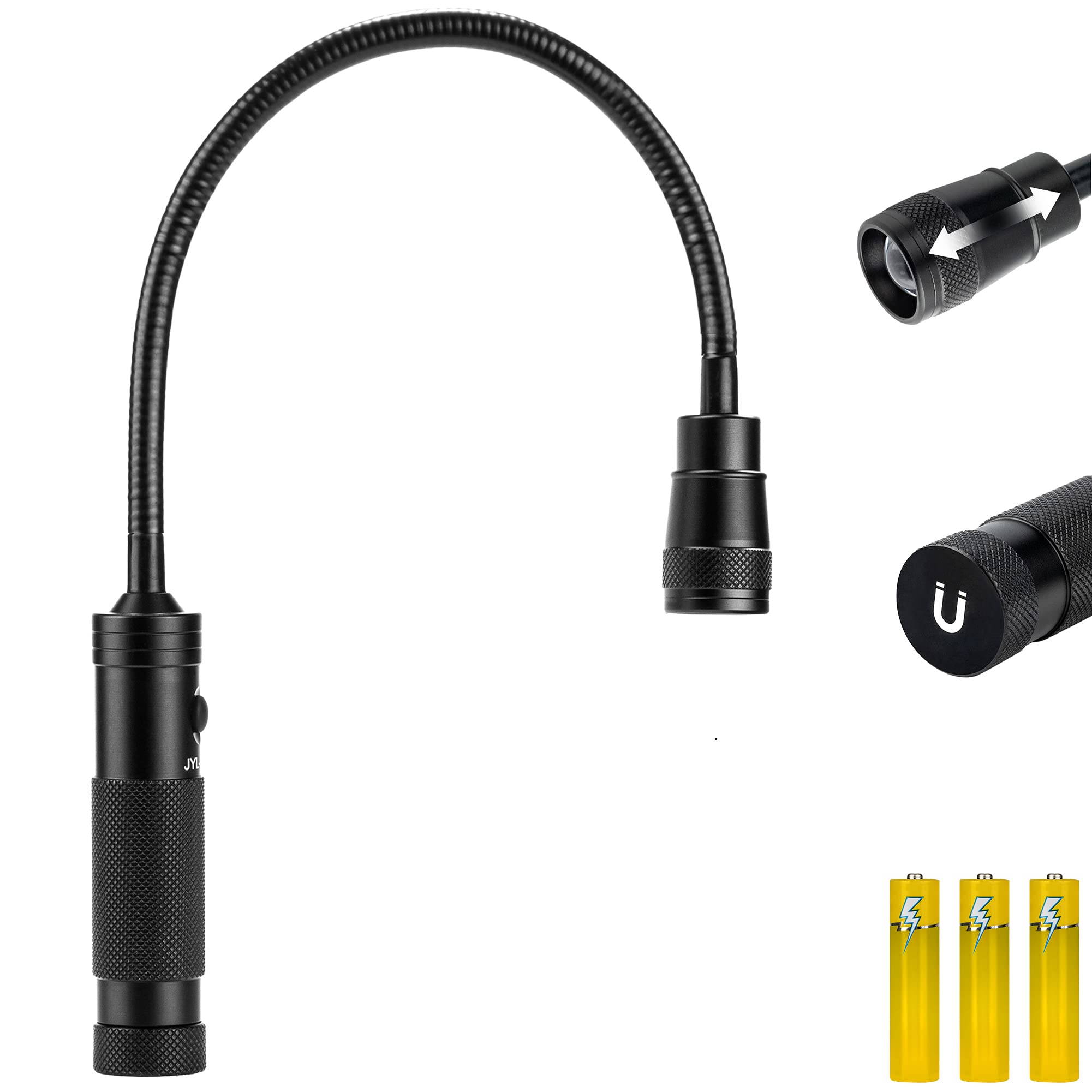 Favorlite Led Work Light, 500 Lumen Gooseneck Flashlight With Magnetic Base, Zoomable Flexible Led Flashlight, Waterproof Job Site Light For Work Bench, Auto-Repairing, Inspection, Emergency