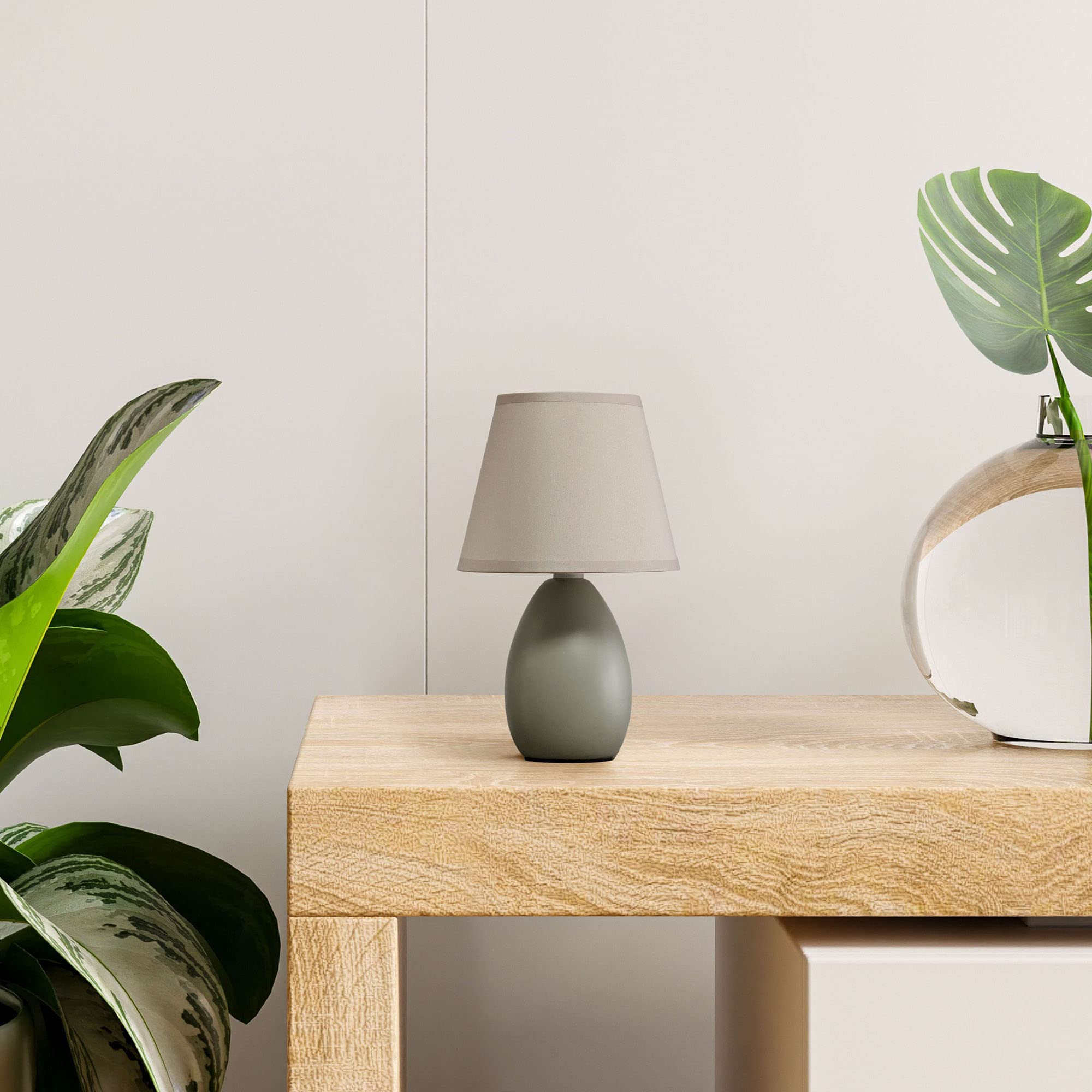 Creekwood Home Gray Ceramic Oblong Table Lamp With Drum Shade, 9.45&quot; Petite Design