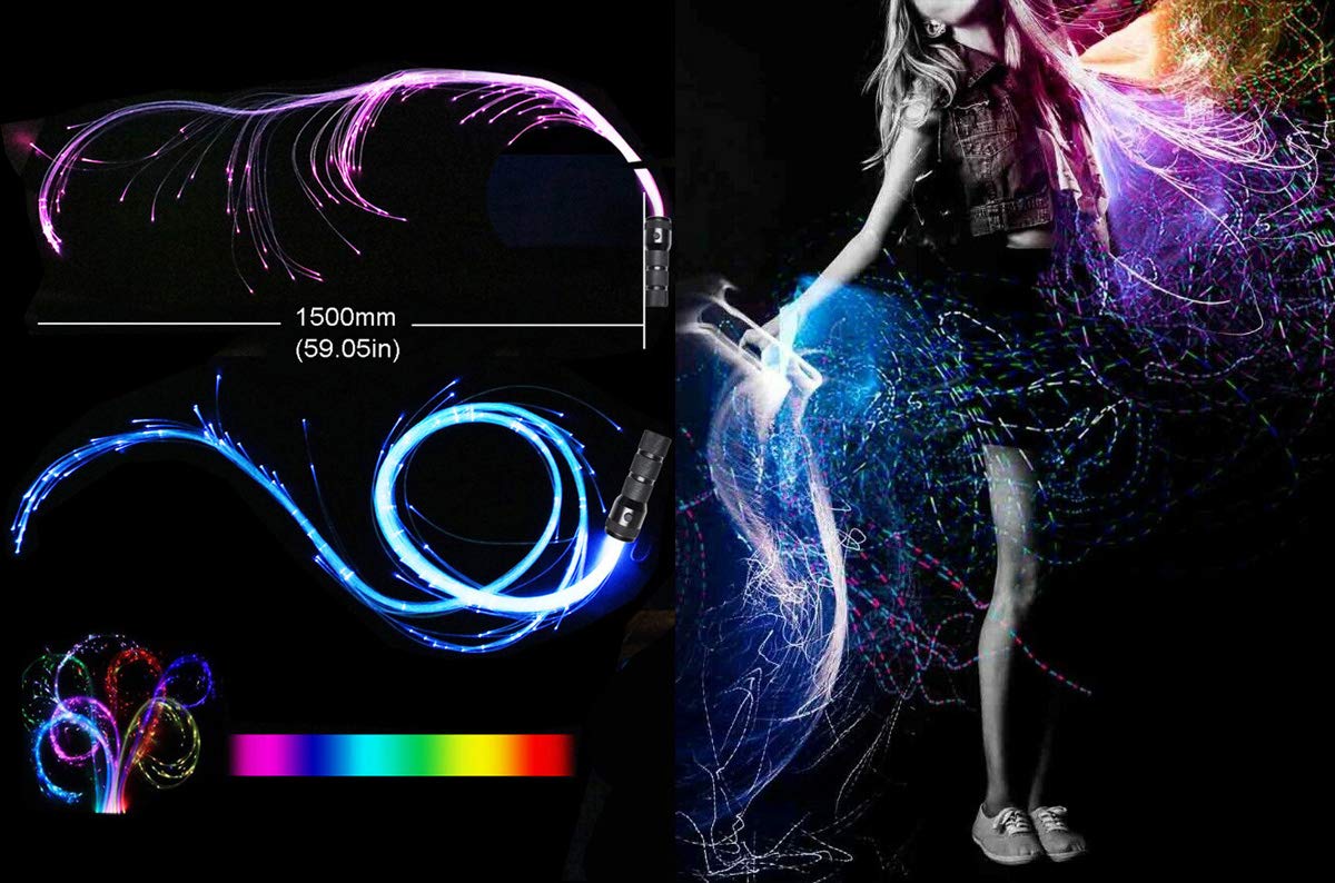 Azimom Led Fiber Optic Dance Whip Space Whip 6Ft 360 Swivel 40Display Battery Power Mode Pixel Whip Rave Flow Super Bright Light