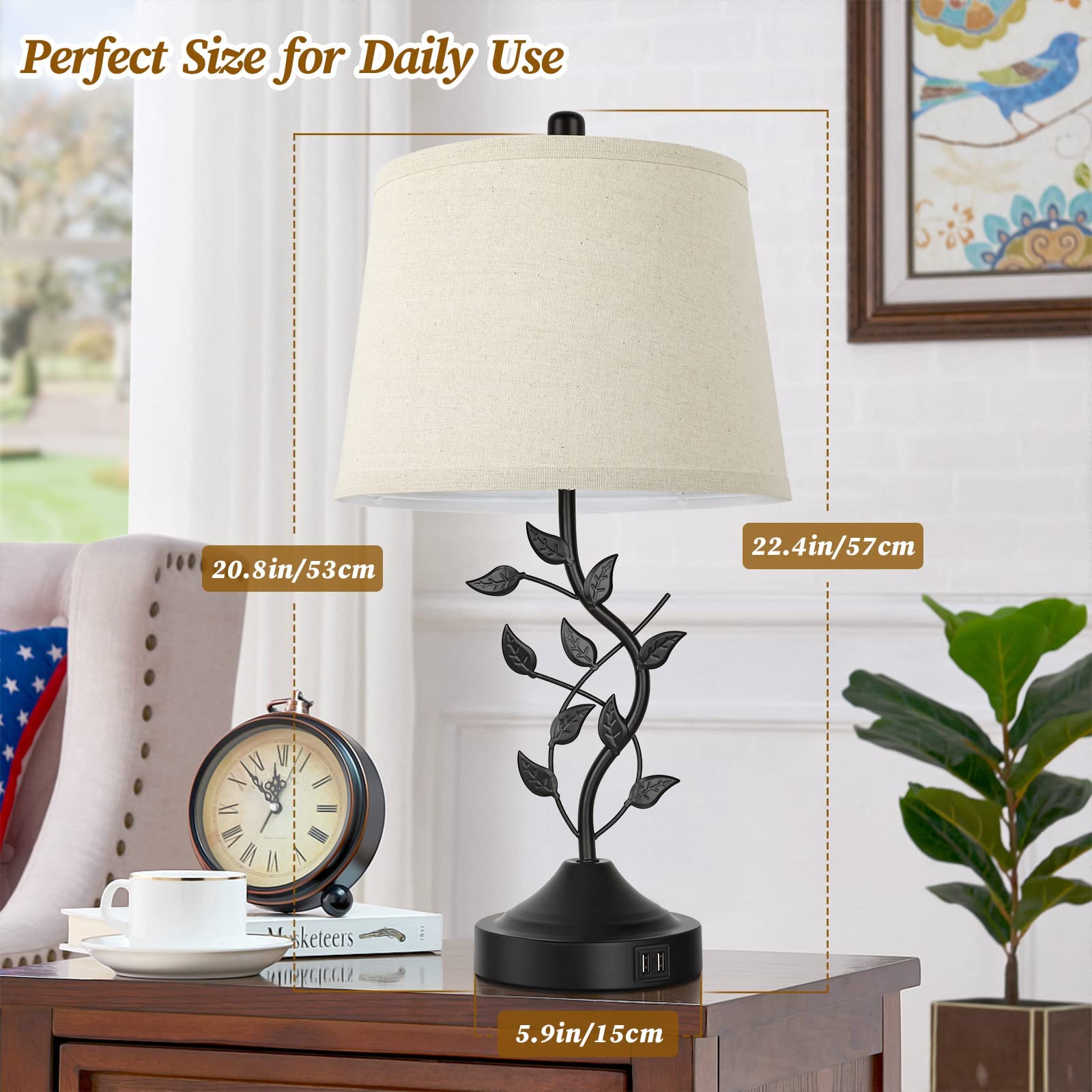 Brighthome 3-Way Dimmable Touch Table Lamps Set Of 2 With Usb Ports - Black & Cream