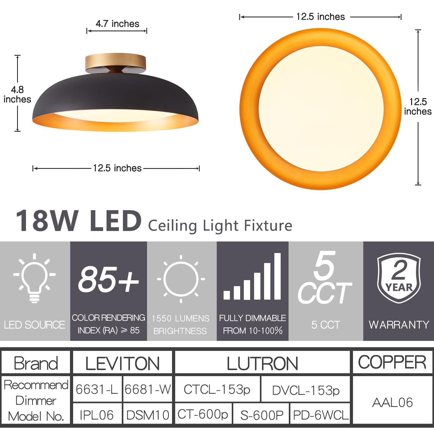 Bargeni Flush Mount Ceiling Light,12.5 Inch Ceiling Lighting Fixture,Mid Century Light Fixtures Ceiling Mount,5Cct Dimmable/2700