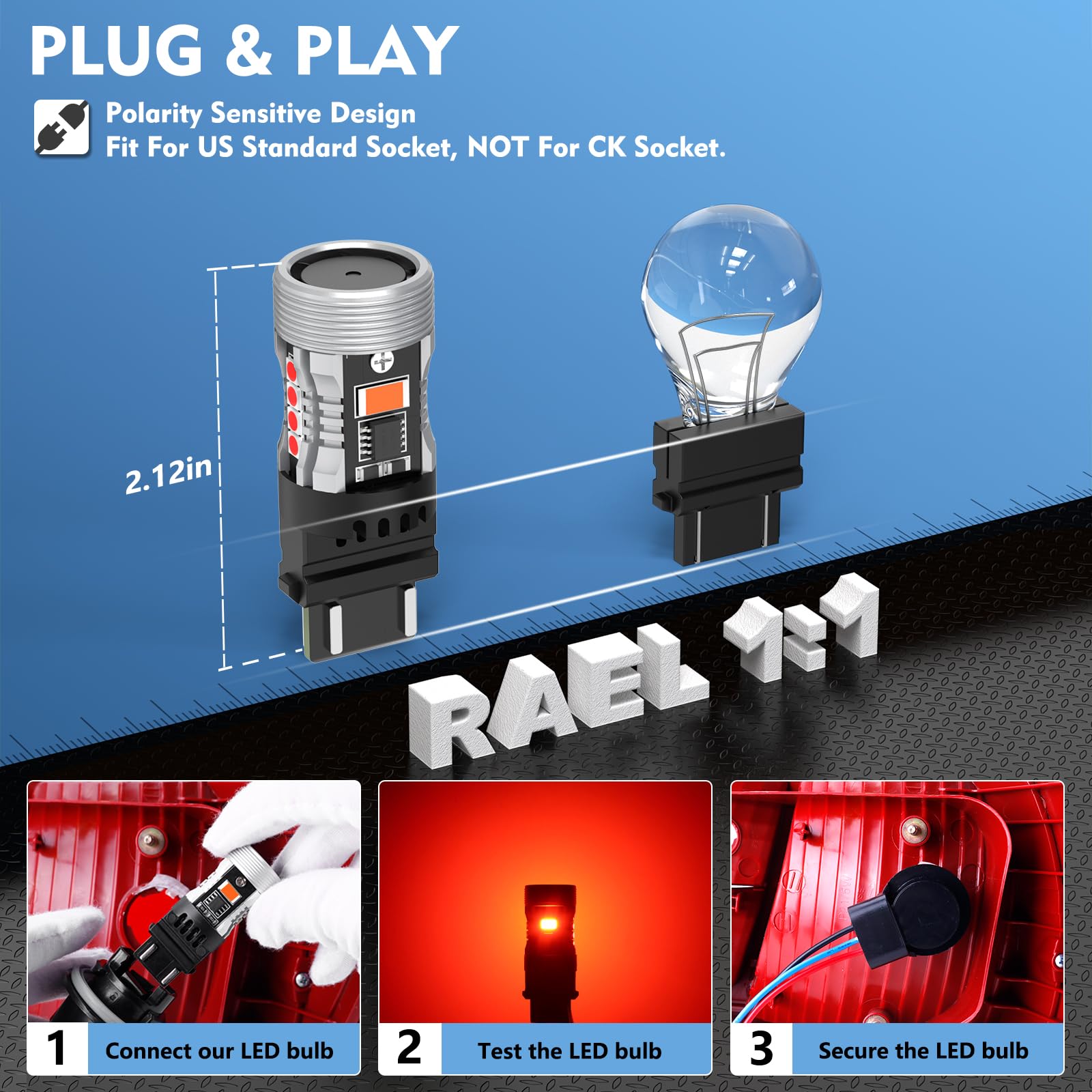 AINOSEIN LED Bulb for Brake Light, 3156/3157 Size, Red, Aluminum, CANBUS Error Free, Built-in Resistor, 3570 Chips