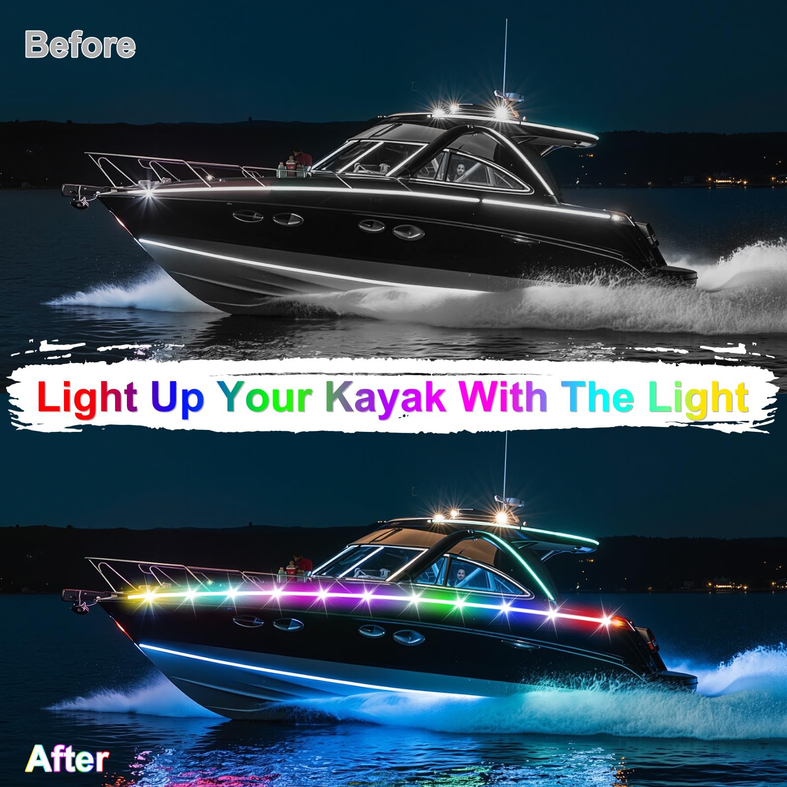 LYCARESUN 26 Ft Kayak Paddle Board Lights - Battery Operated LED, 16 Colors, 7 Modes, Waterproof for Boats, Yachts, and Pontoons