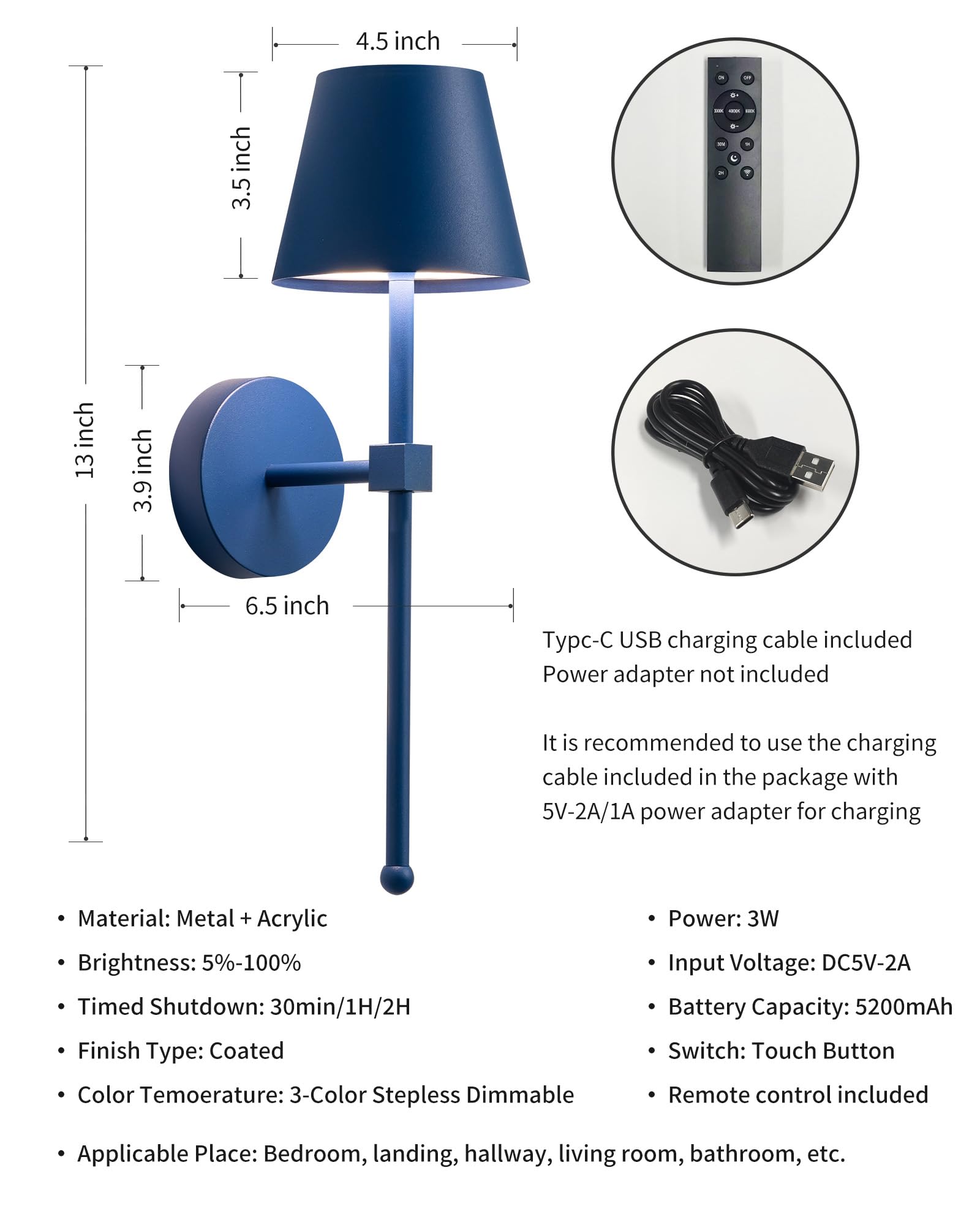 Kdg Cordless Wall Sconces Set Of 2, Wireless 5200Mah Rechargeable Battery Led Wall Lamps, Wall Lightings For Wall Painting, Outd