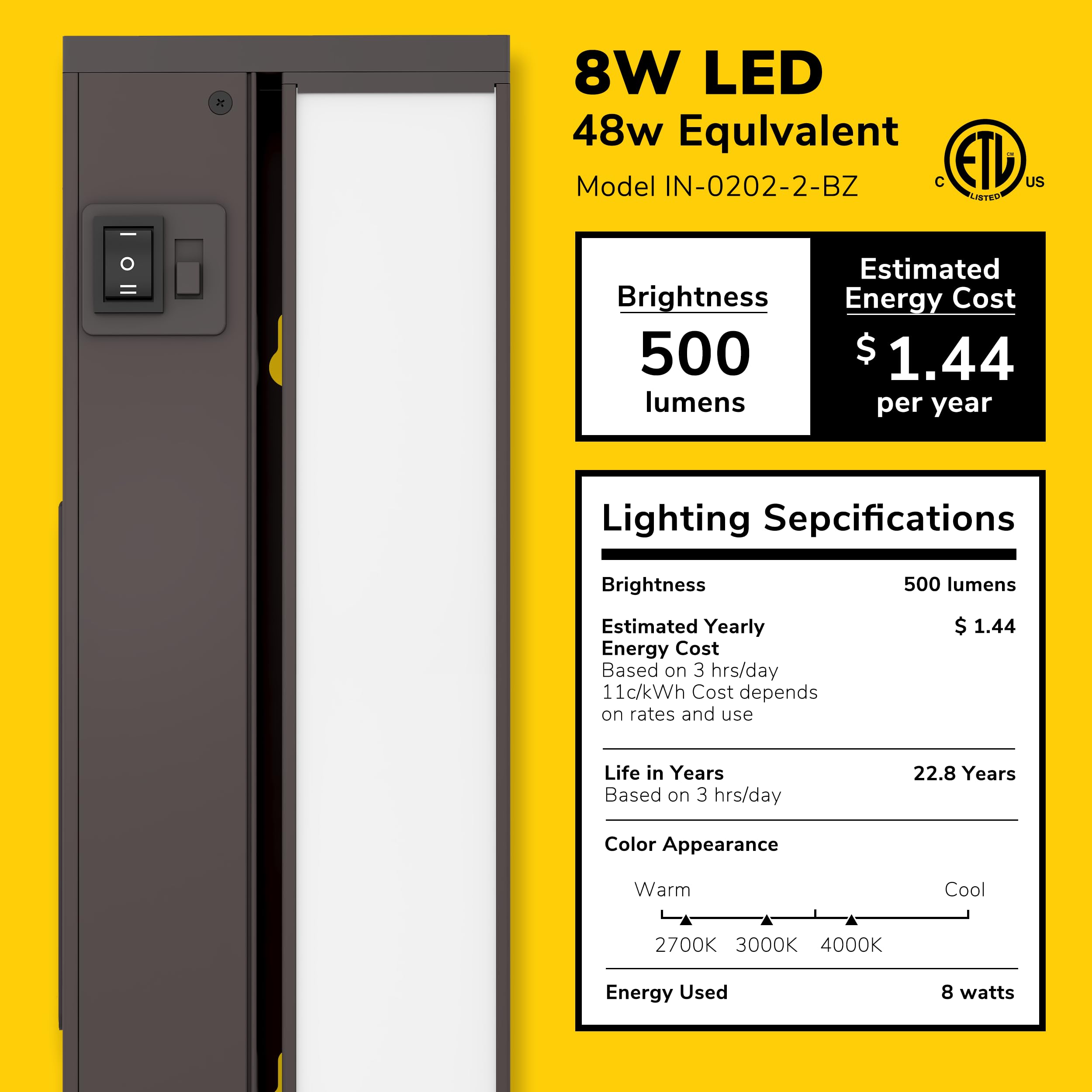 Getinlight 18-Inch Swivel Led Under Cabinet Lights, Glass Lens, Selectable White 2700K/4000K/5000K, Dimmable With Wall Dimmers,B