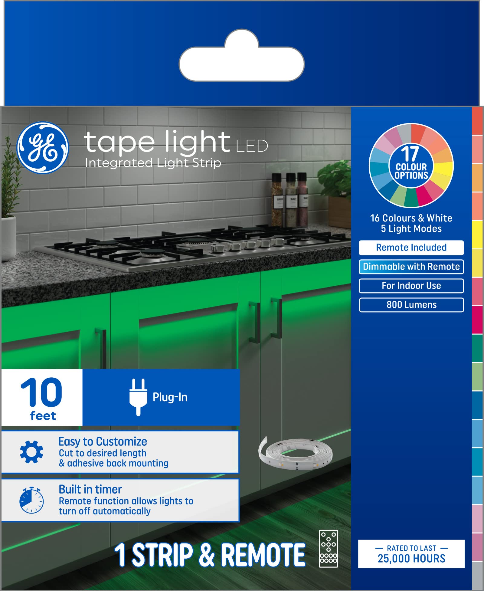 GE LED Tape Light, Indoor Color Changing Strip Light, 10ft, Plastic, Model 93129119