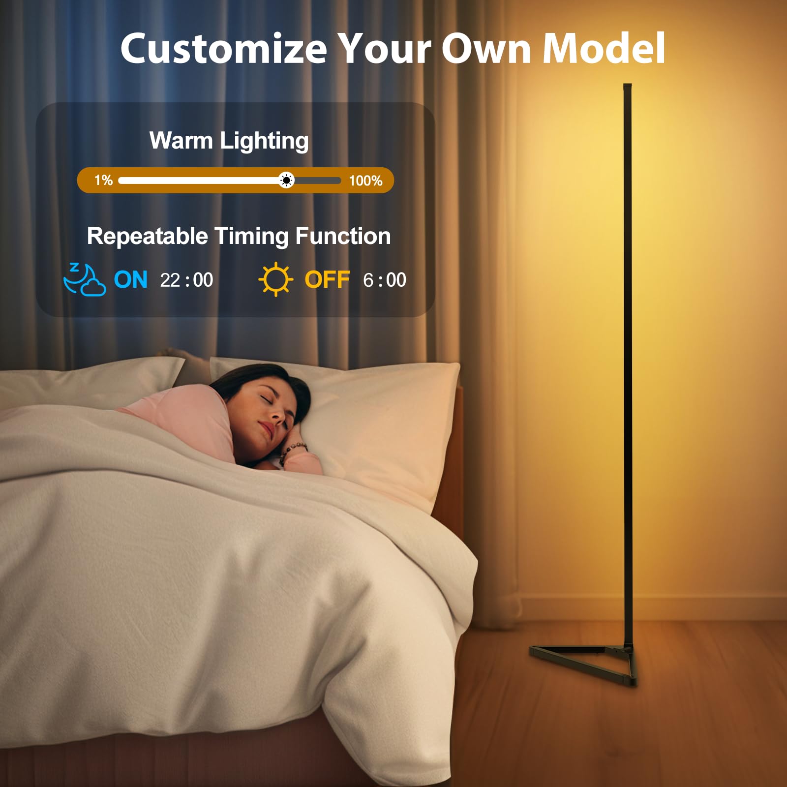 HANDSONIC RGBIC LED Floor Lamp, 141cm Music Sync Standing Lamp, Black, Model DX21004-03, 16 Million Colors for Living Room & Bedroom Decor