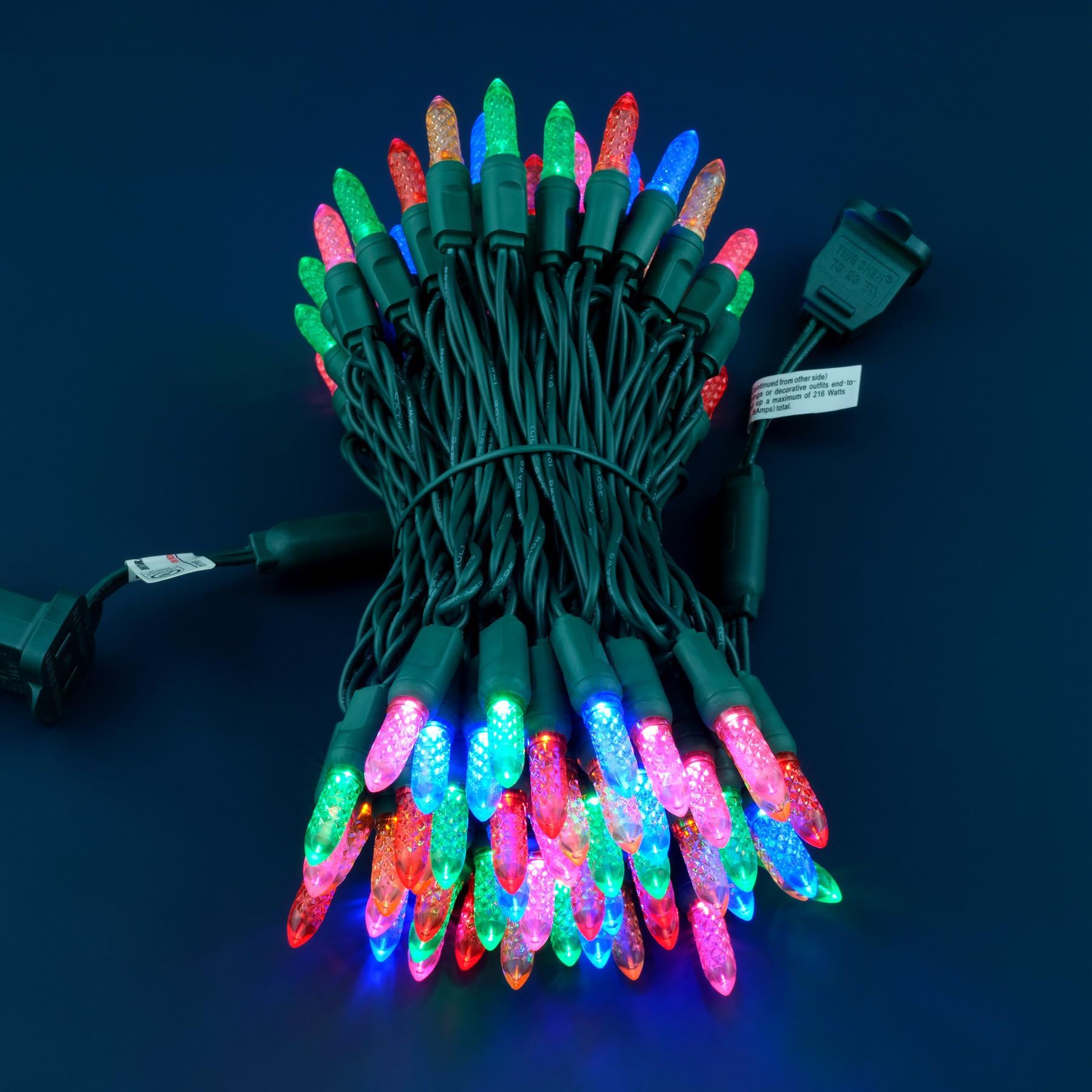 SWEET SHINE LED Christmas Lights, 33 ft Waterproof M6 Outdoor String Lights, Multicolor, Green Cord, Model YX-M6-100-3