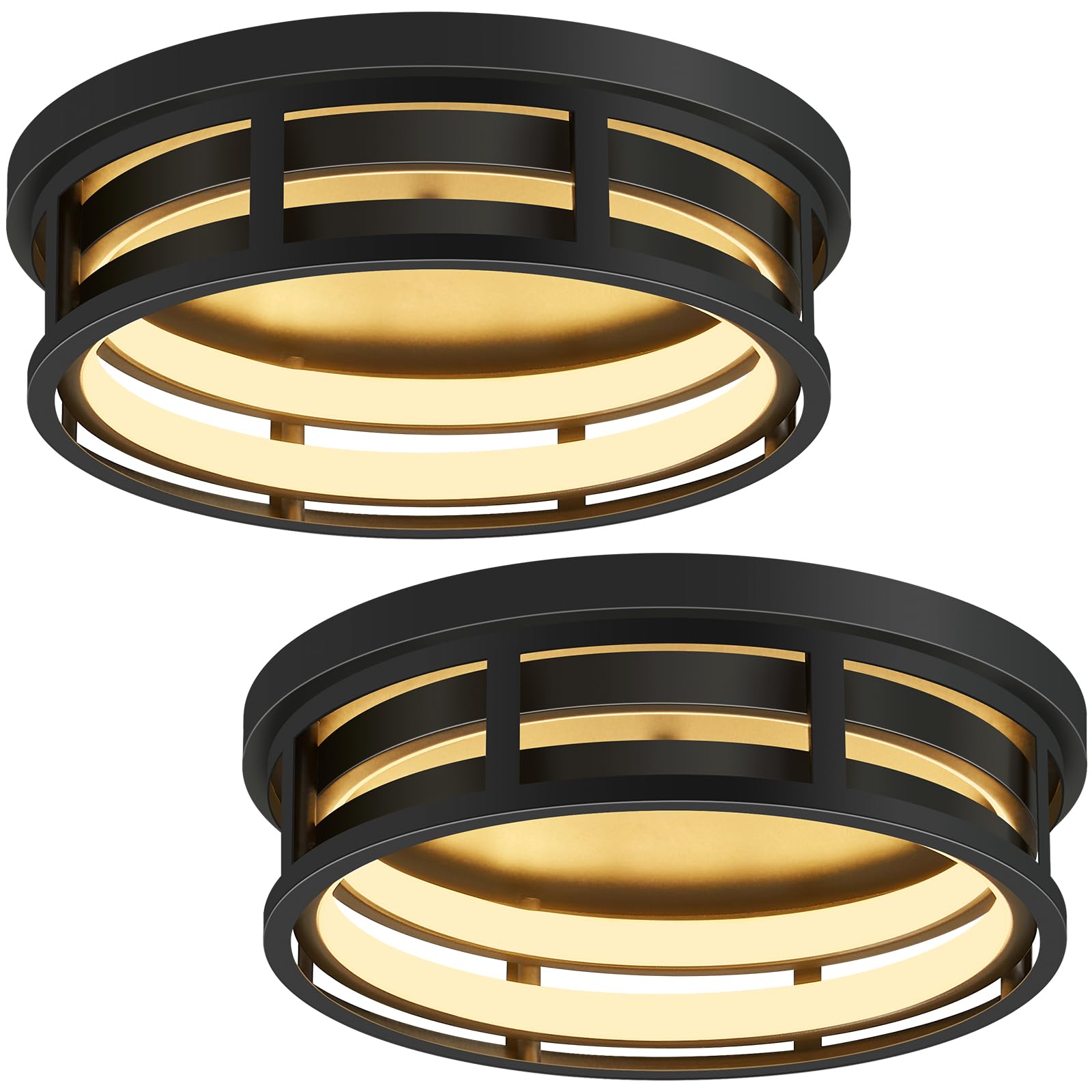 ZHU YAN LED Flush Mount Ceiling Light Fixture, 13in, Black, 3 Color Selectable, Model D0908, 2 Pack