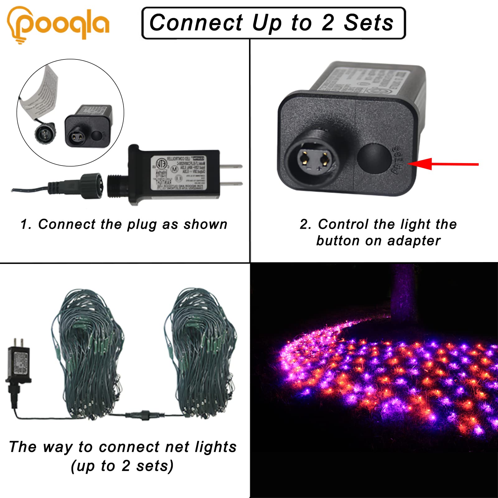 Pooqla 360 Led Halloween Net Lights Outdoor, 21 Ft X 5 Ft Connectable Mesh String Lights 8 Modes Waterproof Plug In For Hallowee
