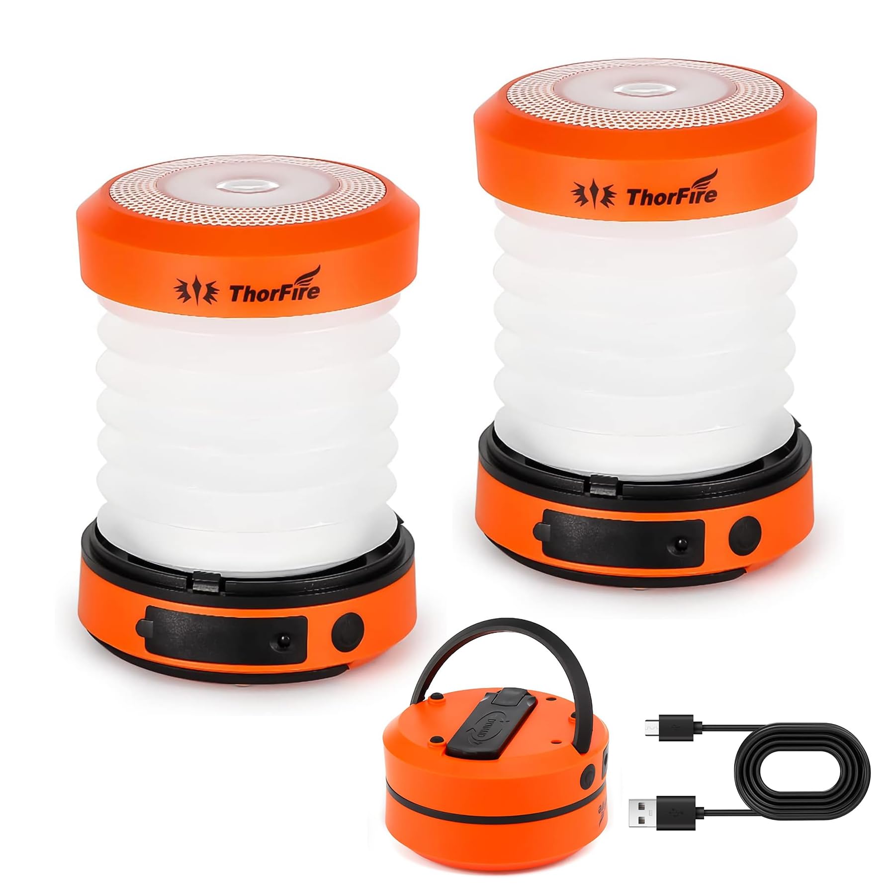 THORFIRE Hand Crank Camping Lantern 2 Pack, USB Rechargeable 2-in-1 Collapsible LED Light, Emergency Power Outage Survival, Ultr