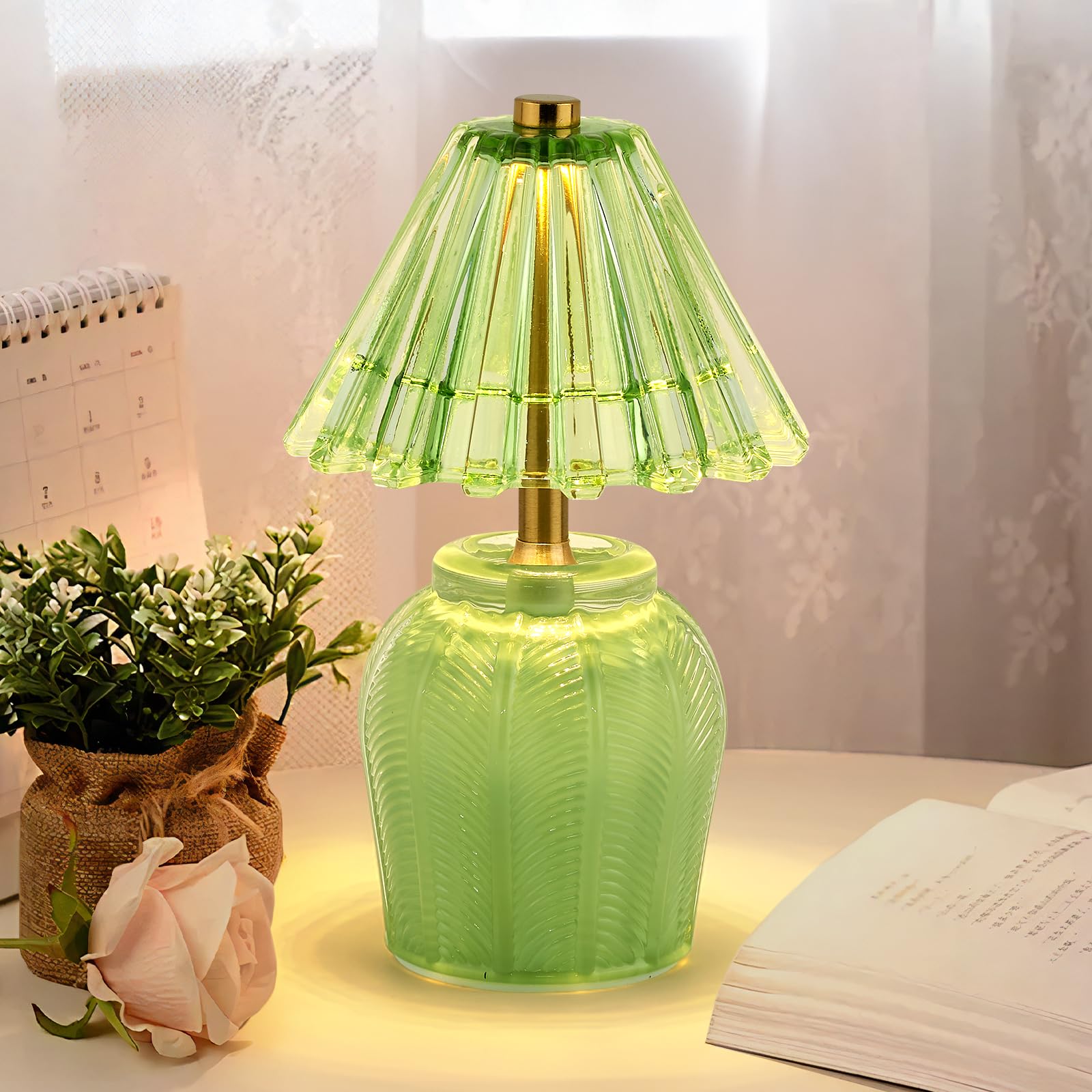 SisiHokai Small Battery Operated Lamp with Timer  Tiny Cordless Glass Table Lamp for Home Decor  Kitchen  Bathroom  Birthday Gift for Women  Cream Green