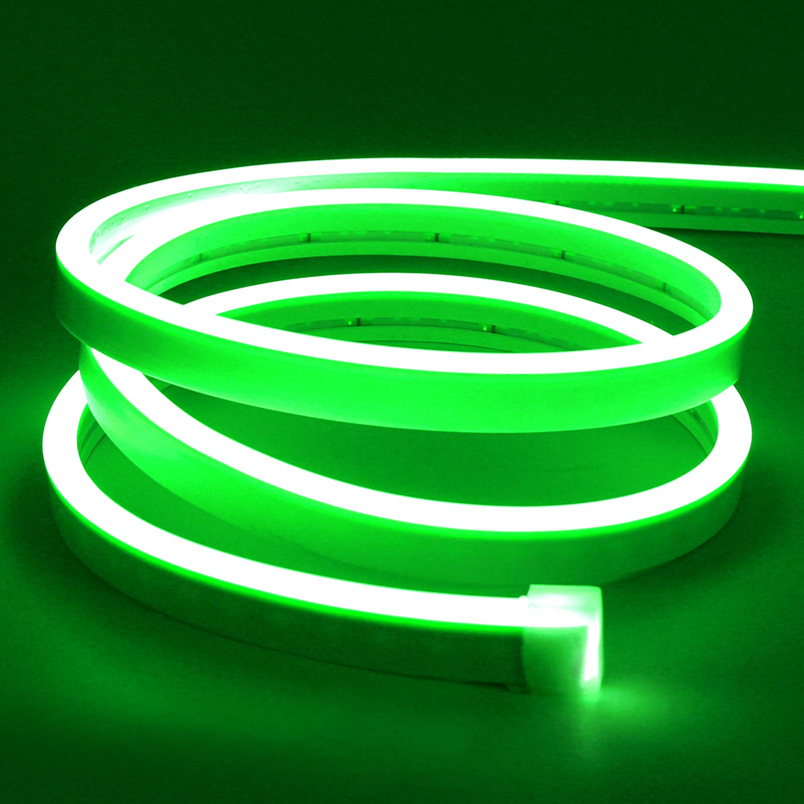 Lamomo LED Neon Lights  16.4ft Green LED Band Light  12V 0.39In/Cut Silicone Waterproof Neon Rope Light  DIY Neon Sign for Bedroom Indoor Outdoor Decoration(Power Adapter not Included)