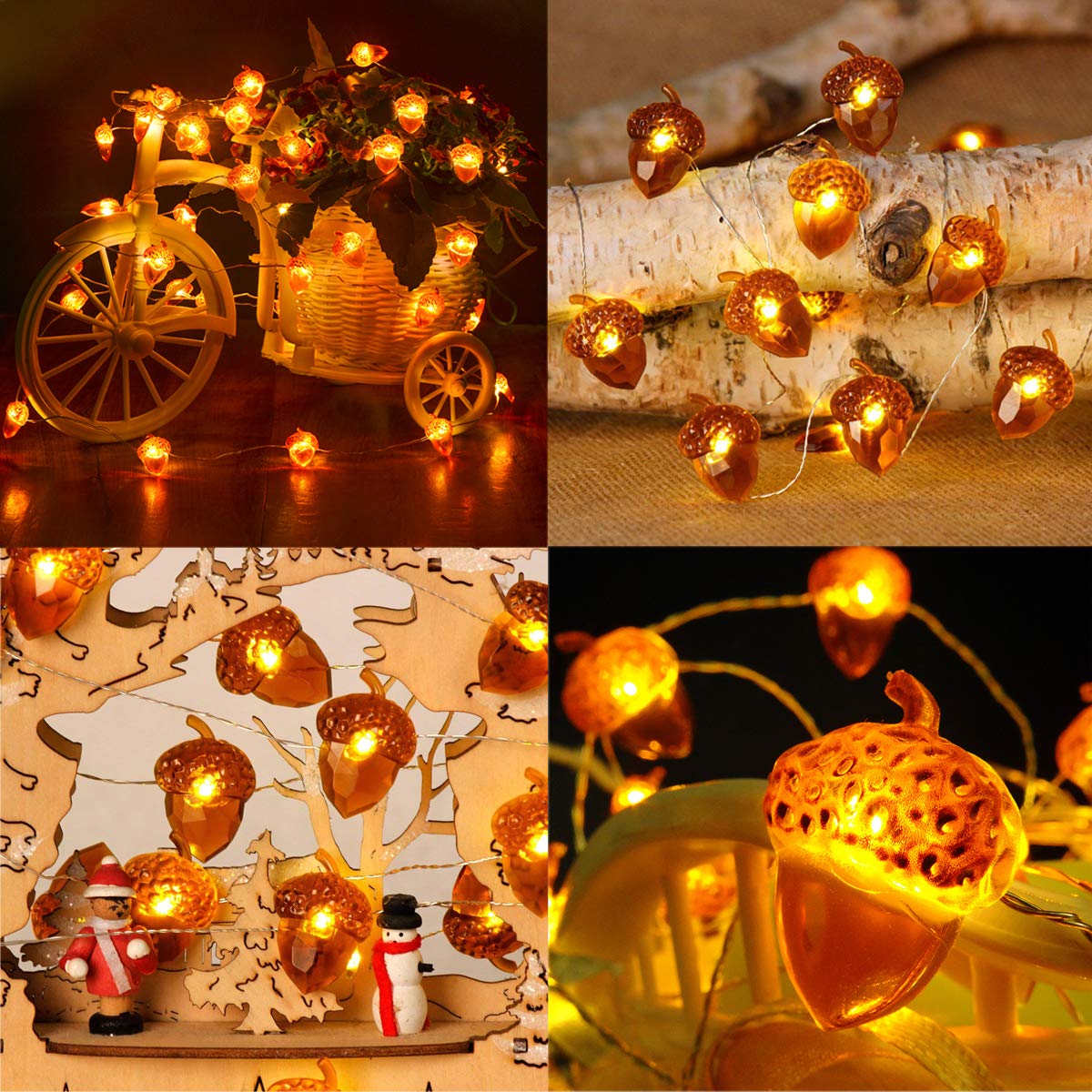 BOHON Acorn String Lights - 10ft 40 LEDs, Battery Operated with Remote, Amber Color, Fall Decor for Home, Halloween, Christmas