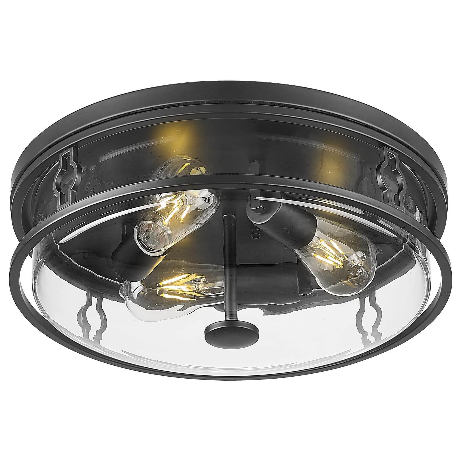 Luminzone 16&quot; Flush Mount Ceiling Light, 3-Light Black Iron Fixture For Indoor/Outdoor Use