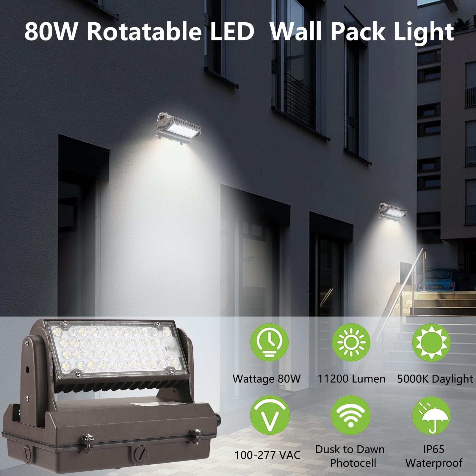 ECCFUTLL Dusk to Dawn 80W LED Wall Pack Light 11200LM 5000K Brown Model RWP80W2