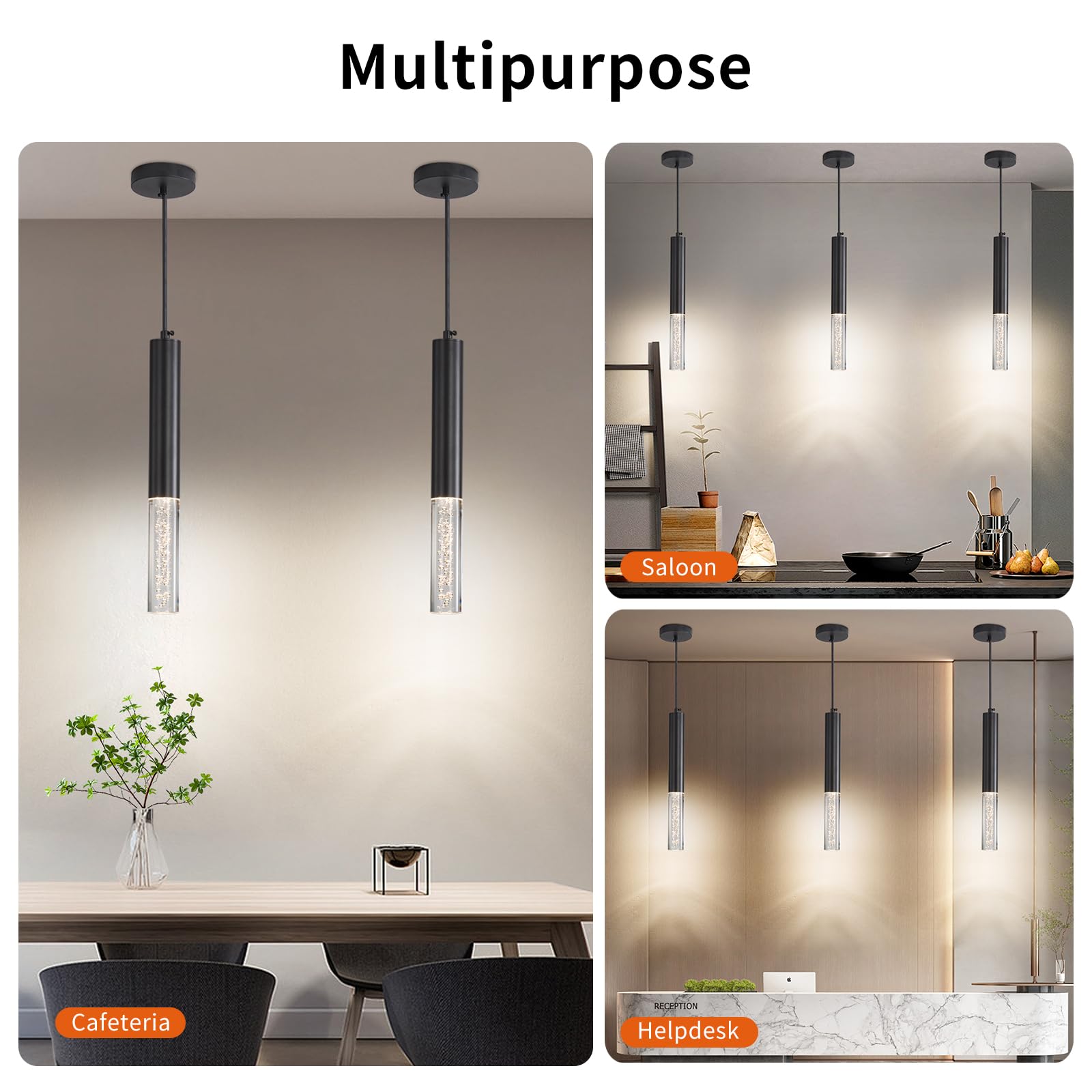 Daoseolo 3 Pack Pendant Lights Kitchen Island  Led Bubble Acrylic Island Lighting Fixtures  3 Color 3000K/4500K/6500K  Modern Cylinder Ceiling Hanging Light For Bedroom  Bar  Dining Room  Bathroom