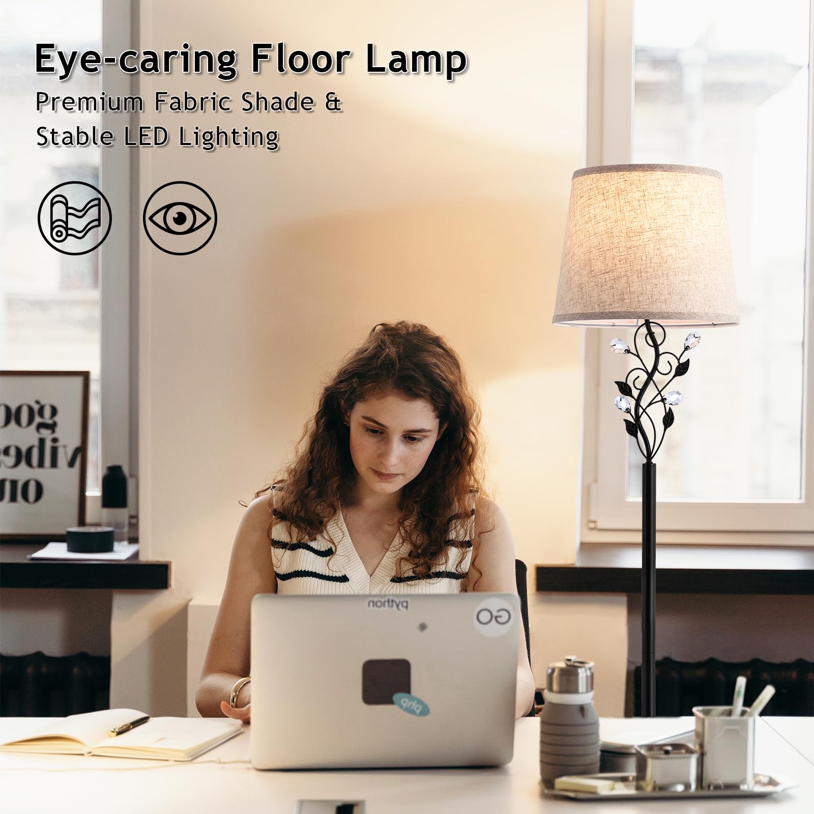 Sheeta 65 Floor Lamps For Living Room With 3 Color Temperatures Led Bulb, Standing Lamp Tall Farmhouse Floor Lamp With Rustic Le