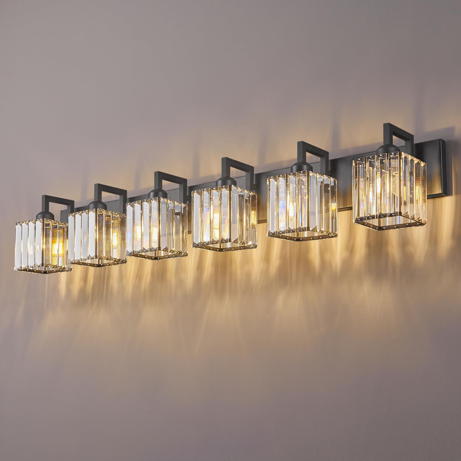 FDPBY Modern Crystal Bathroom Vanity Light 6-Light Black Metal JW-003