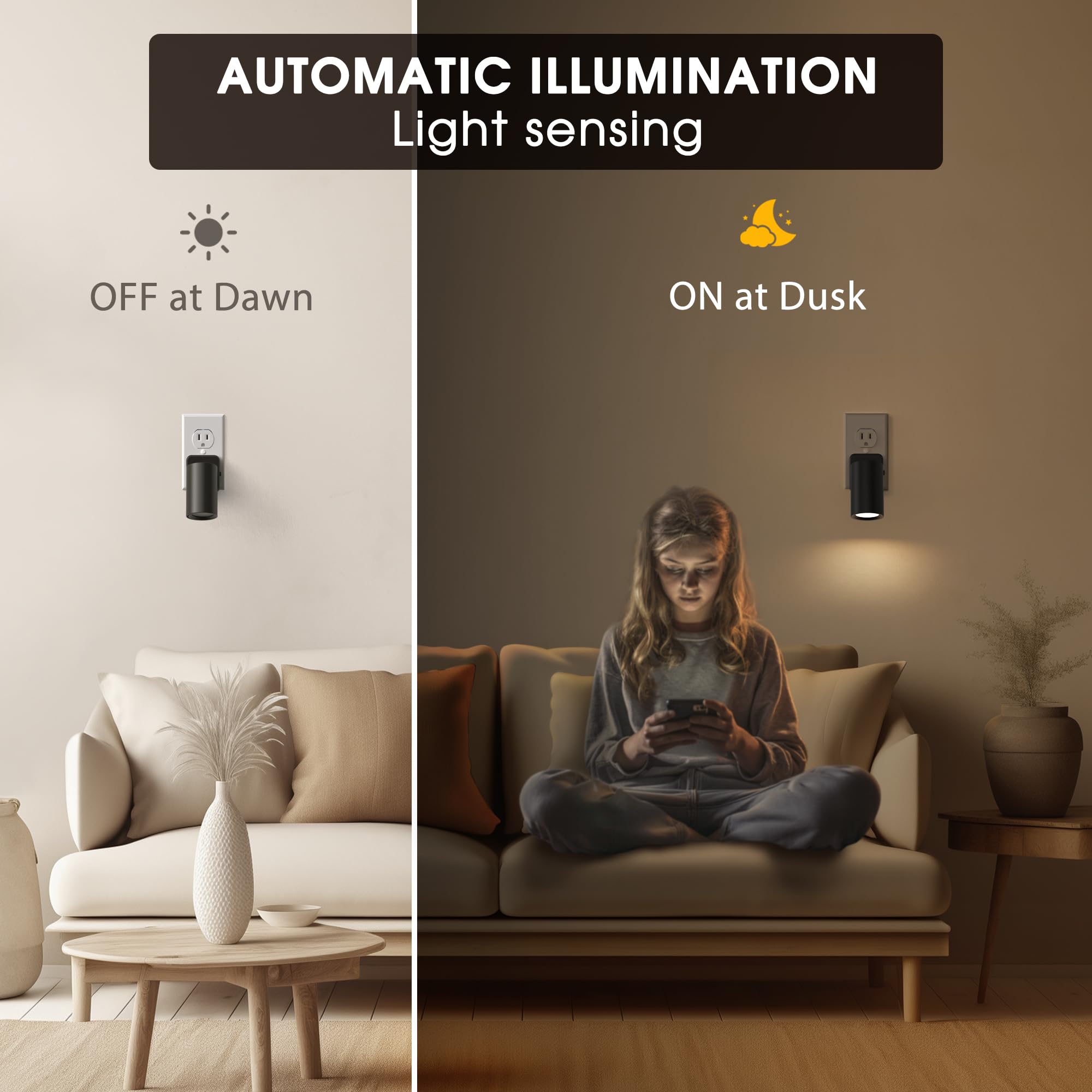 Briignite Night Lights Plug-in, 2-Pack, Dusk to Dawn Dimmable, Soft White, 1W, Cream, Model BRGY16202US-2