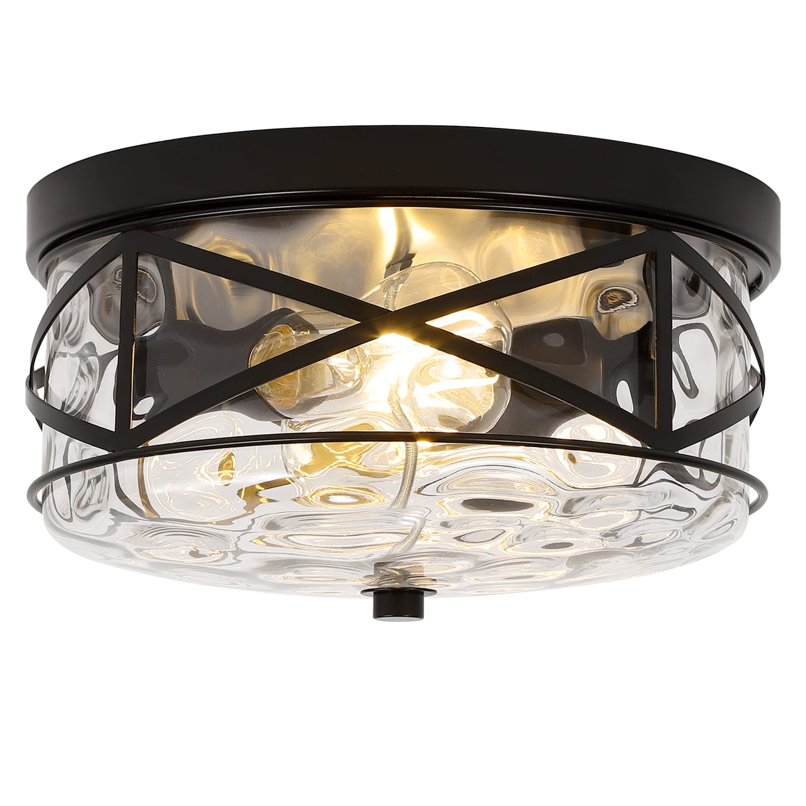 Lamqee 2-Light Black Flush Mount Ceiling Light With Bubble Glass For Kitchen, Living Room, Foyer