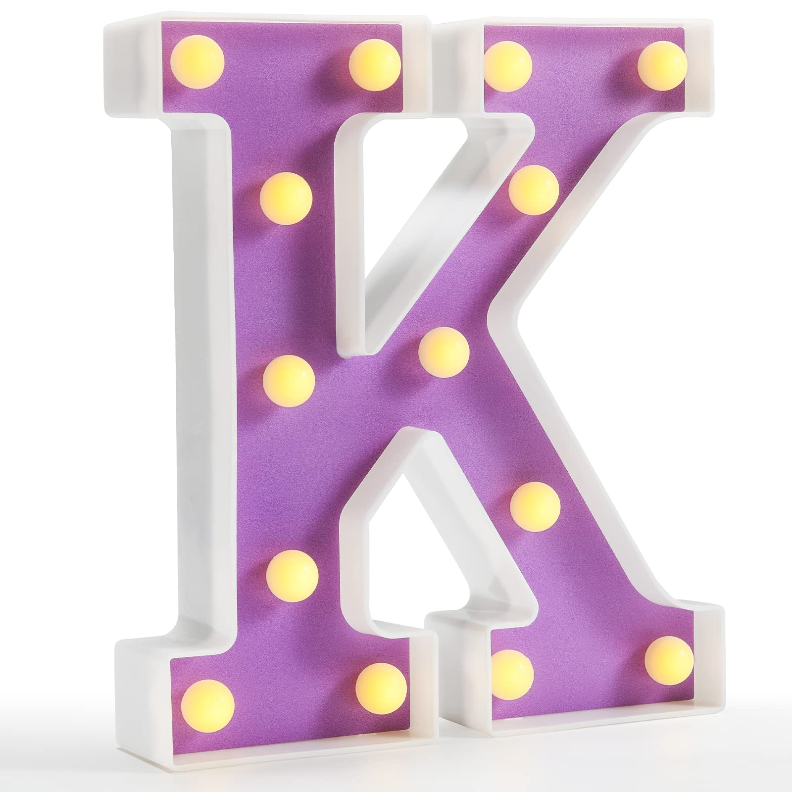 Pooqla LED Letter K Light, Purple Alphabet Sign, Colorful DIY Marquee Night Light, Warm White LED Home Decor