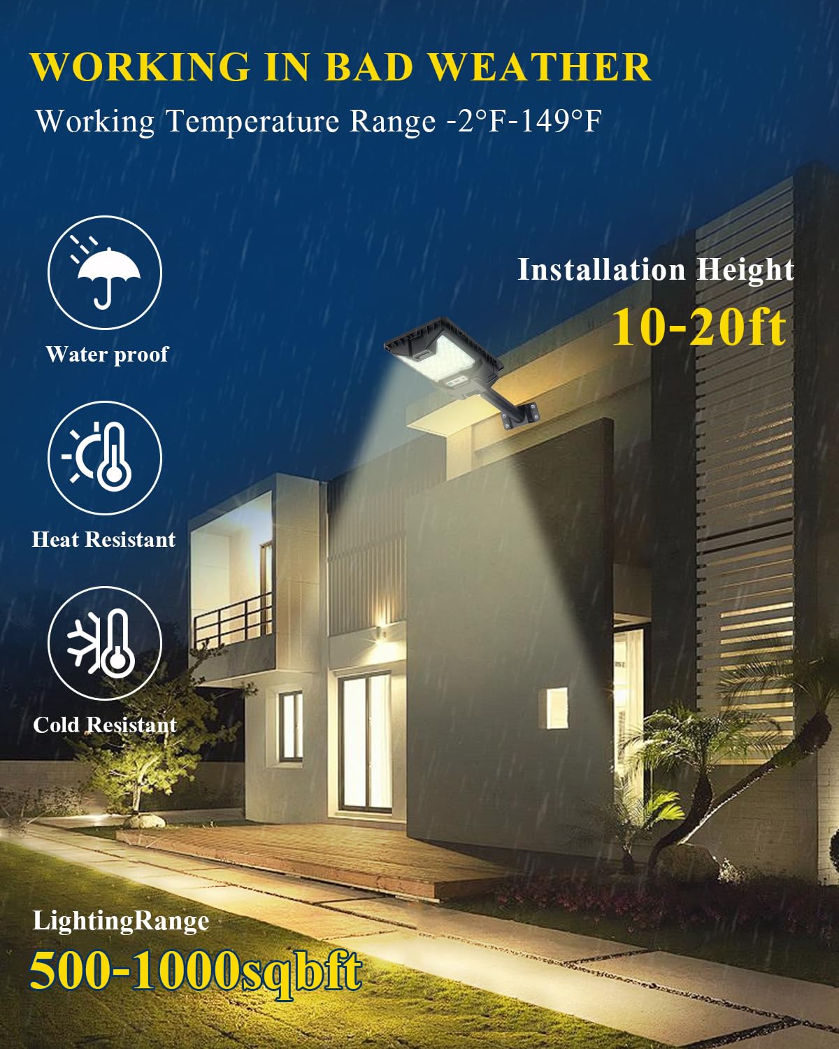 QMXINEYU Solar Street Light Outdoor, 20000LM 6500K Waterproof Motion Sensor LED Solar Powered Flood Light with Remote Control,Du