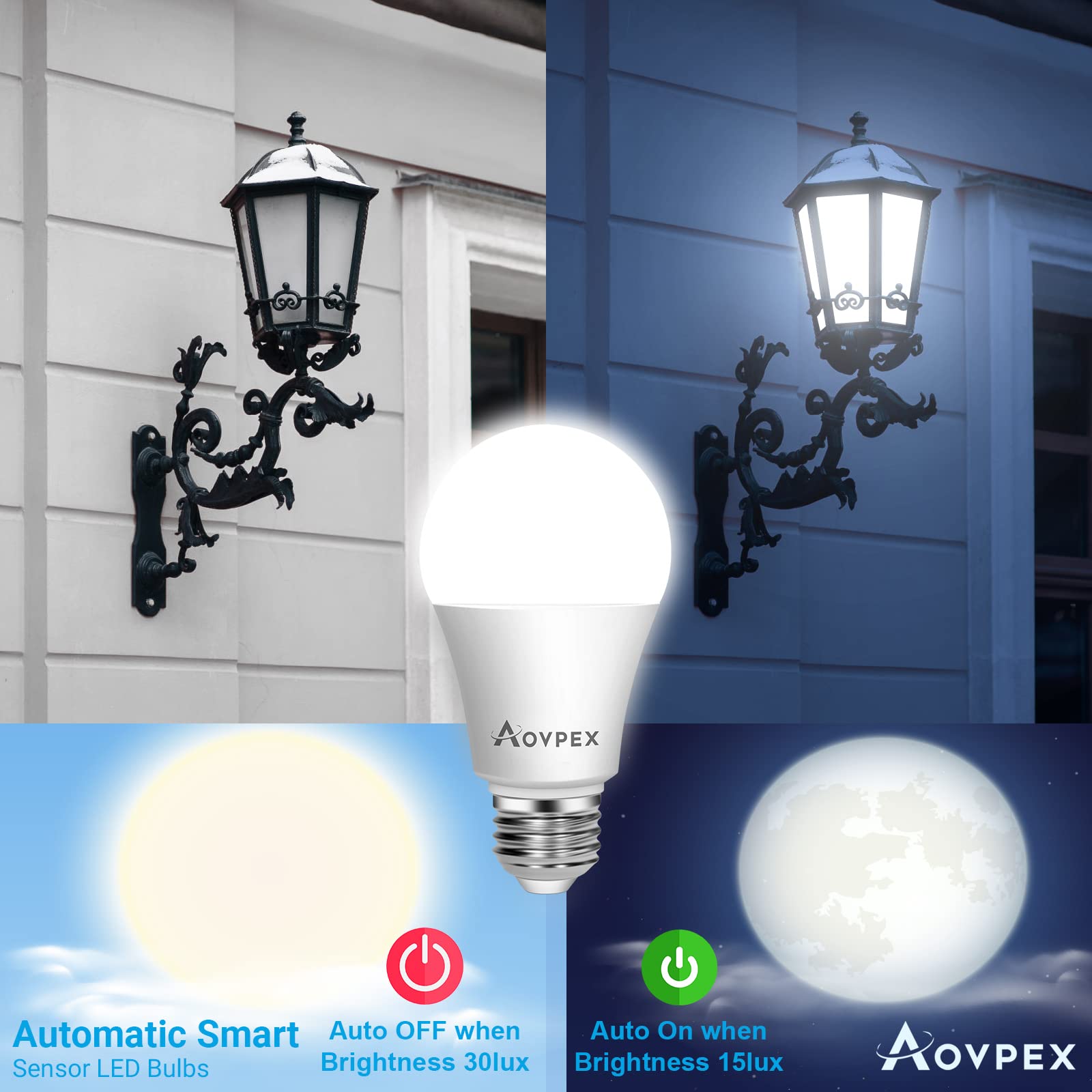 Aovpex 13W Dusk To Dawn Led Light Bulbs, 100W Equivalent, 5000K Daylight,