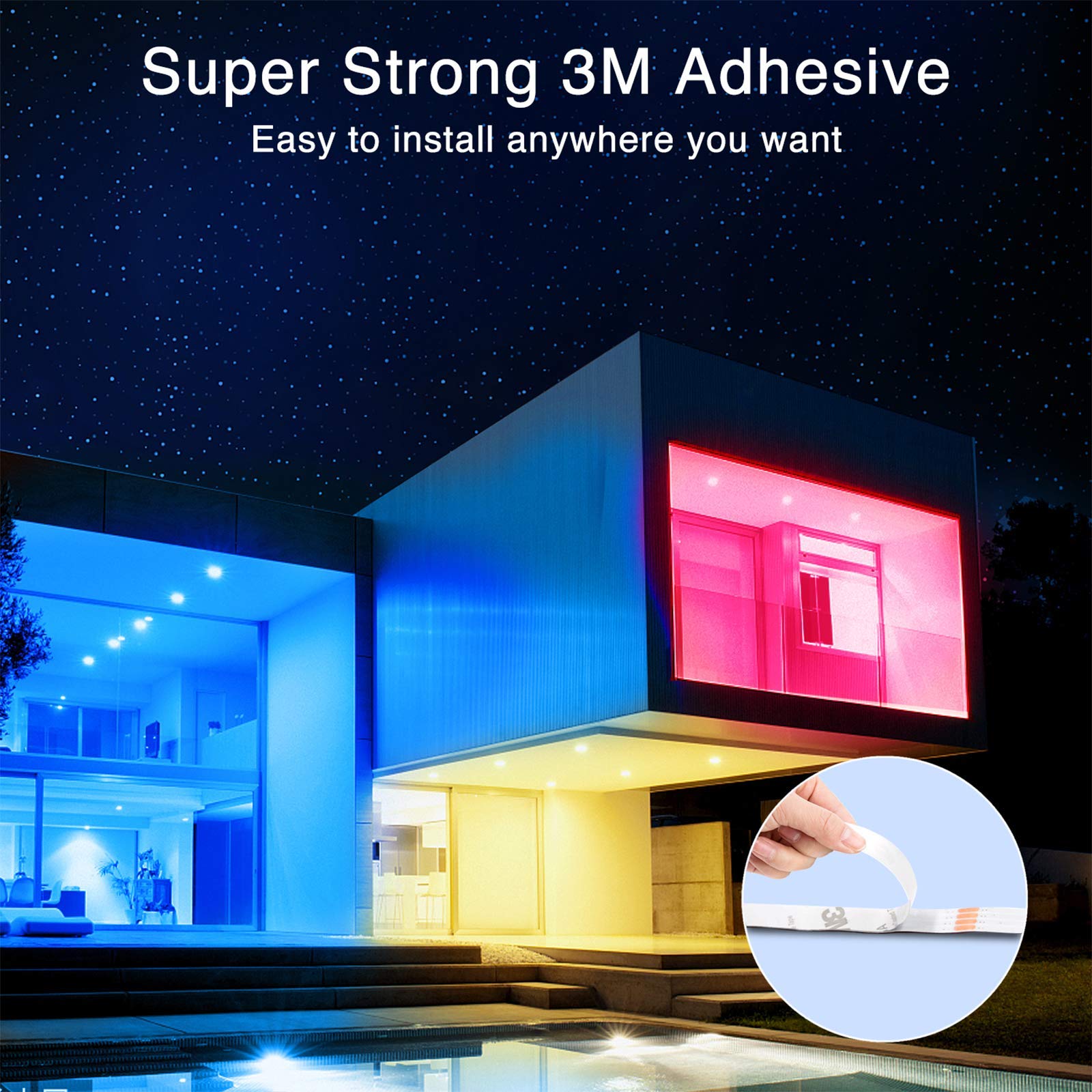 Volivo 65.6 Ft Led Strip Lights, Rgb Color Changing With 44 Keys Remote For Home Decoration