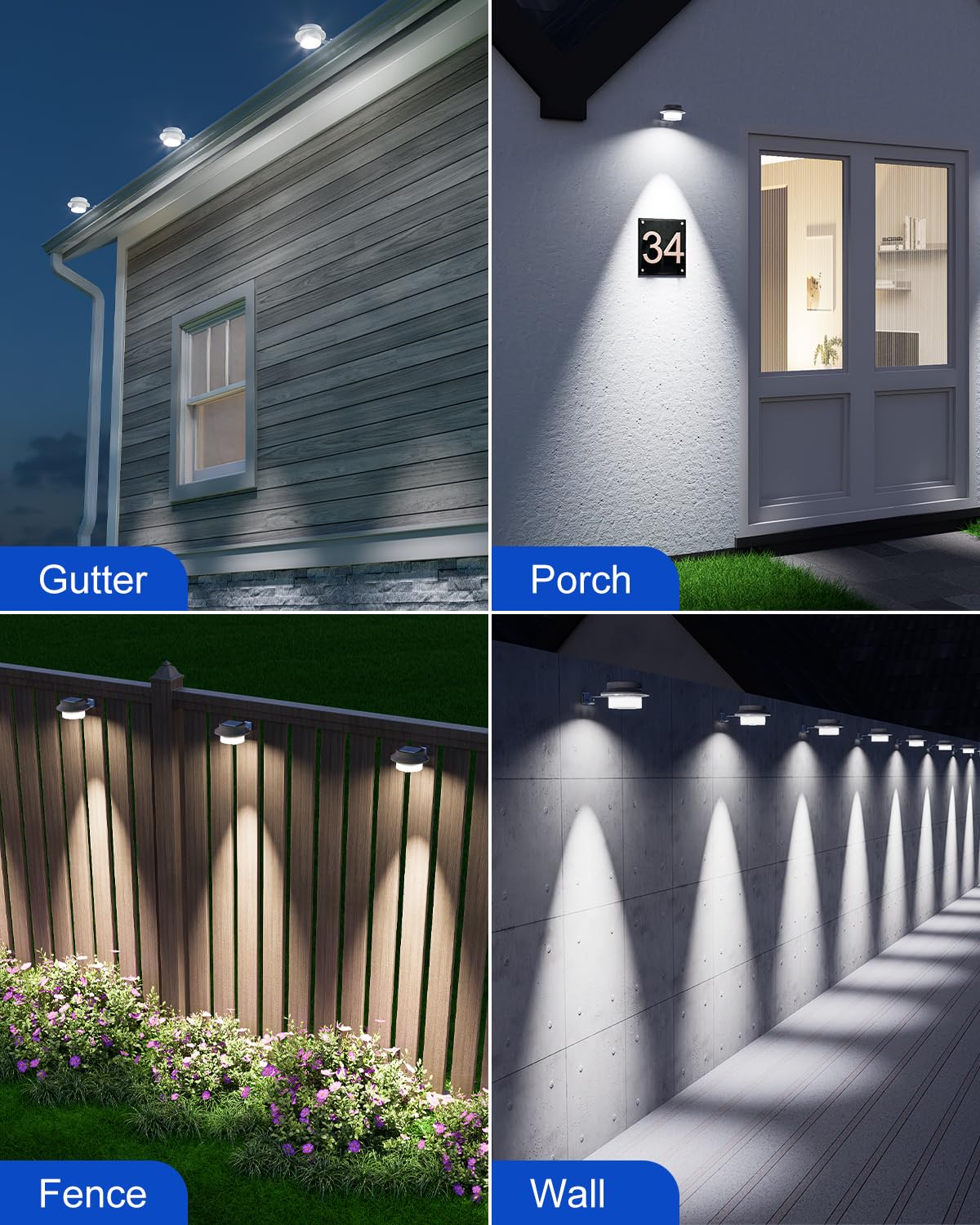 8 Pack White Solar Powered Gutter Lights Outdoor Decorative Waterproof Led Fence Lamp For Lighting Railing, Outside Wall, Deck,