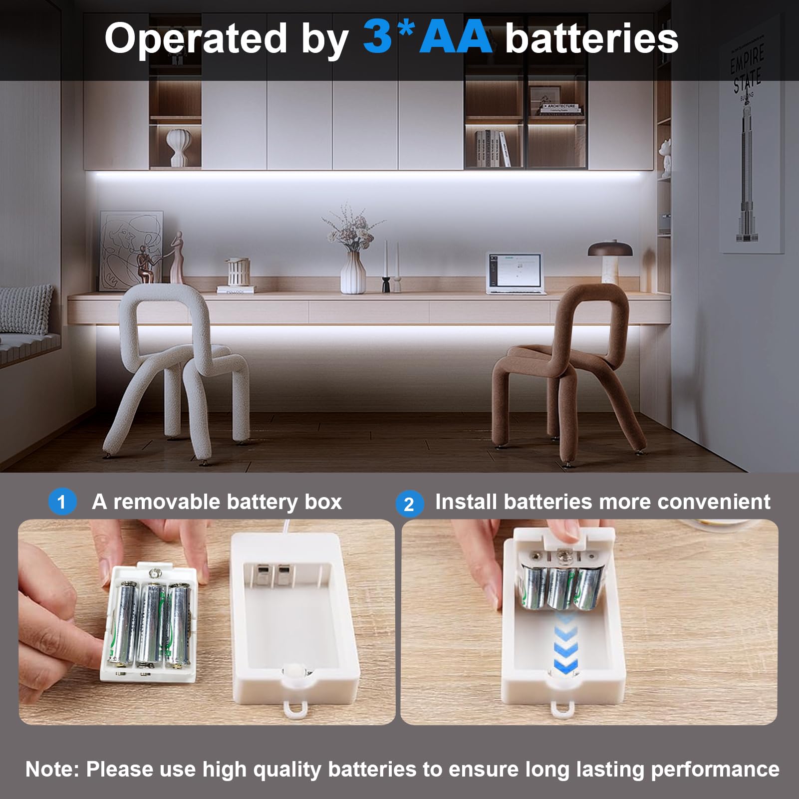 Bsglobal 2 Pack Cob Led Strip Light, 6.6Ft 640 Led Battery Powered Led Strip Lights, Flexible Cuttable Wireless Click Light For