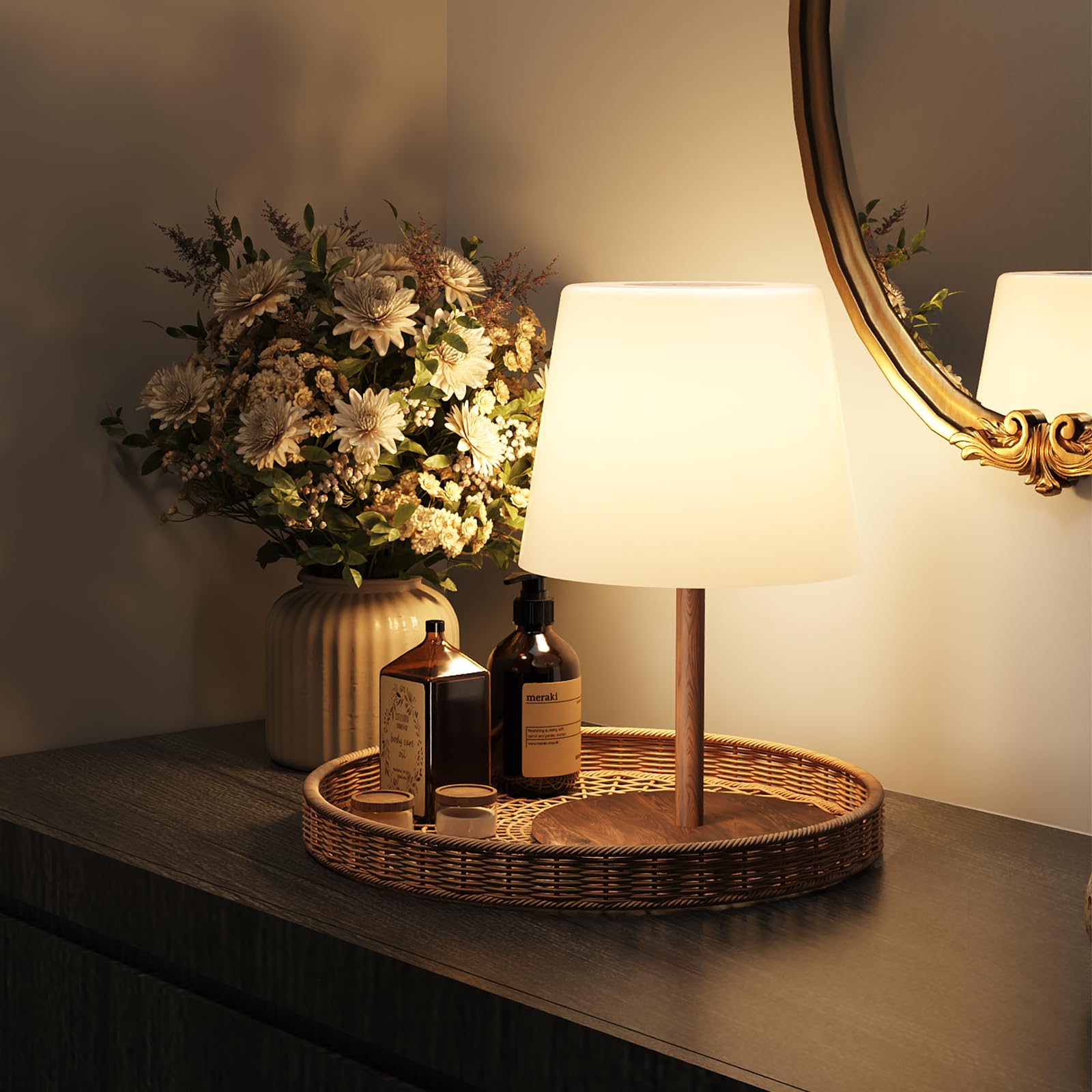 EZVALO Outdoor Cordless Table Lamp, IP65 Waterproof, Dimmable Touch, 4500mAh Rechargeable, Wood Grain, 1 Pack