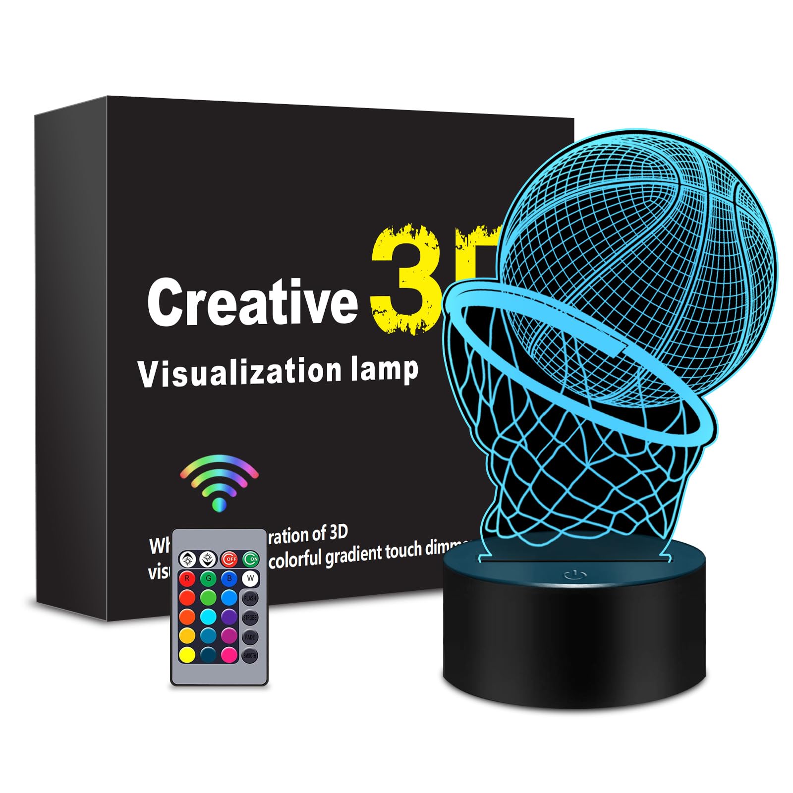 MENOMINO Basketball 3D Illusion Night Light Lamp Toys with Remote Control 16 Colors Changing, Basketball Accessories Stuff Decor