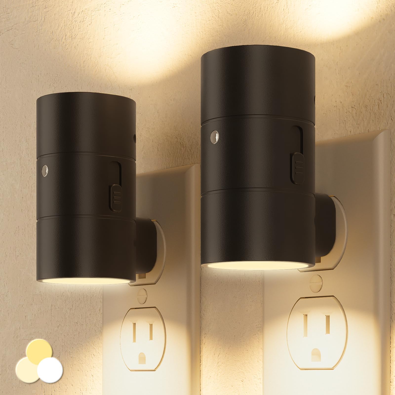 NIORSUN Night Light Plug-In, 3 Light Modes, Dusk to Dawn Sensor, 0-100LM, Black, 2 Pack, Model LH-XYD001
