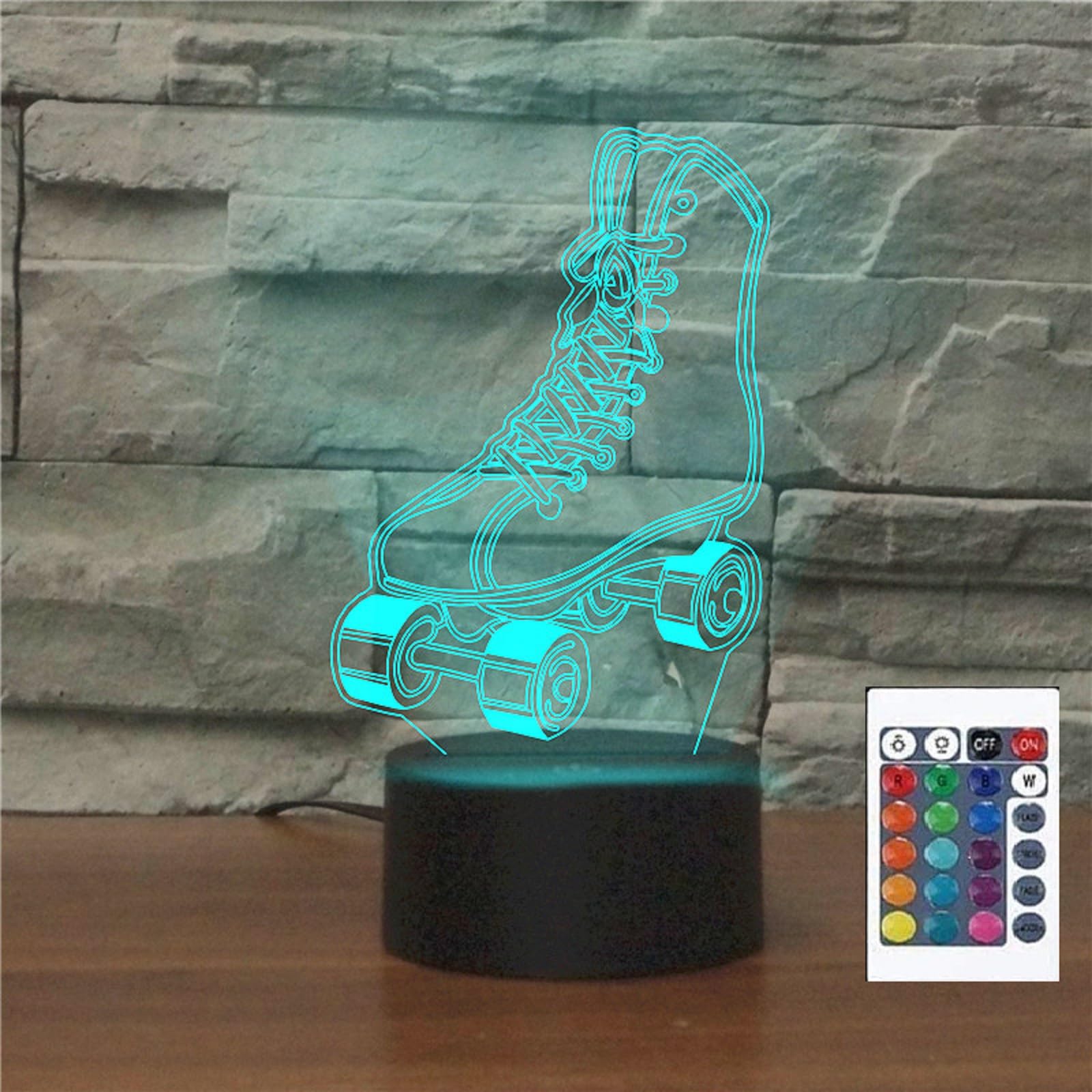 FLRXHK Roller Skates 3D Illusion Night Light Touch Table Desk Lamp with Remote Control 16 Colors Optical USB LED Night Light for