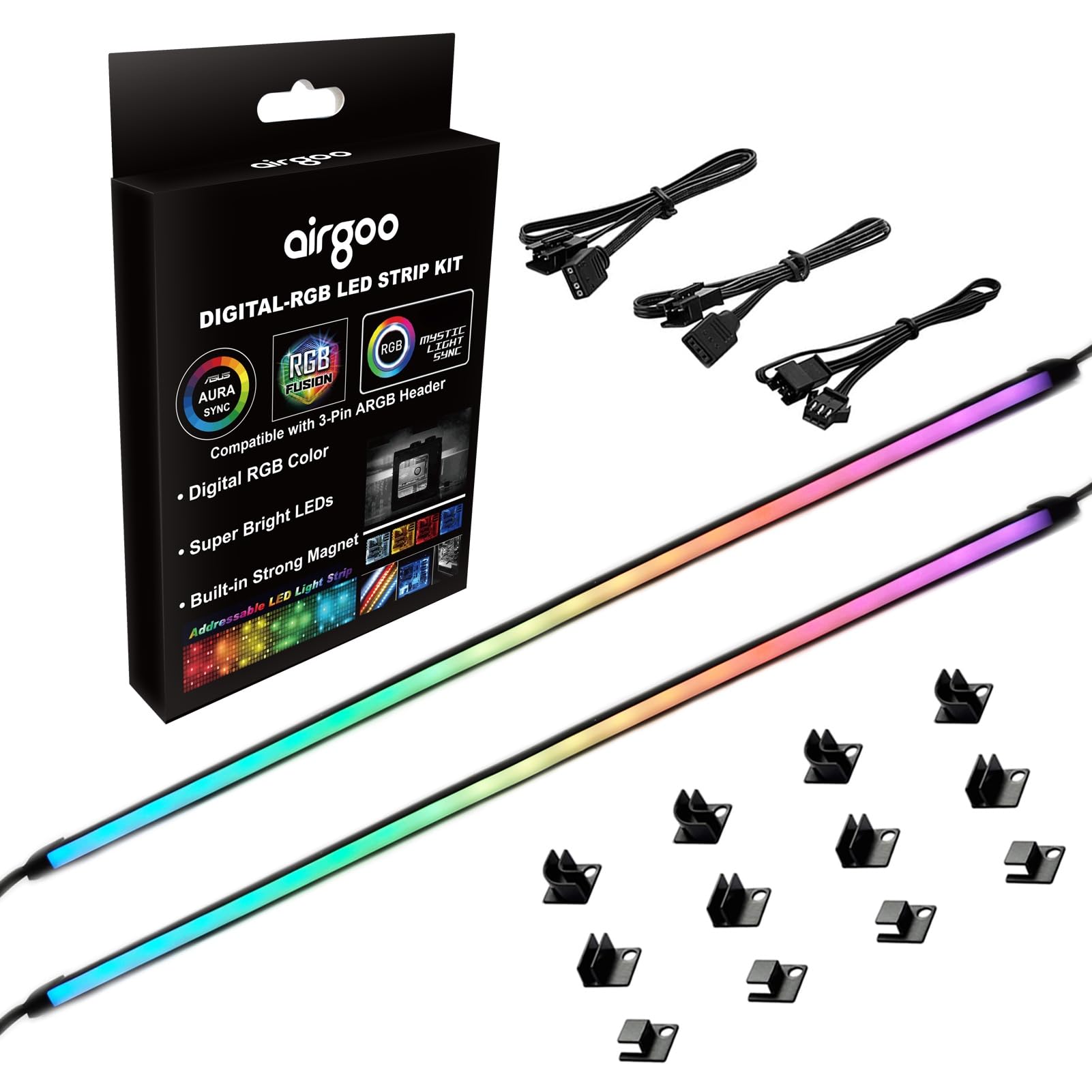 airgoo Addressable RGB LED Strip, AG-NEON-LS1, 5V 3-pin, 42 LEDs, Neon ARGB, Diffused Silicon Rubber Tube with Magnetic Brackets