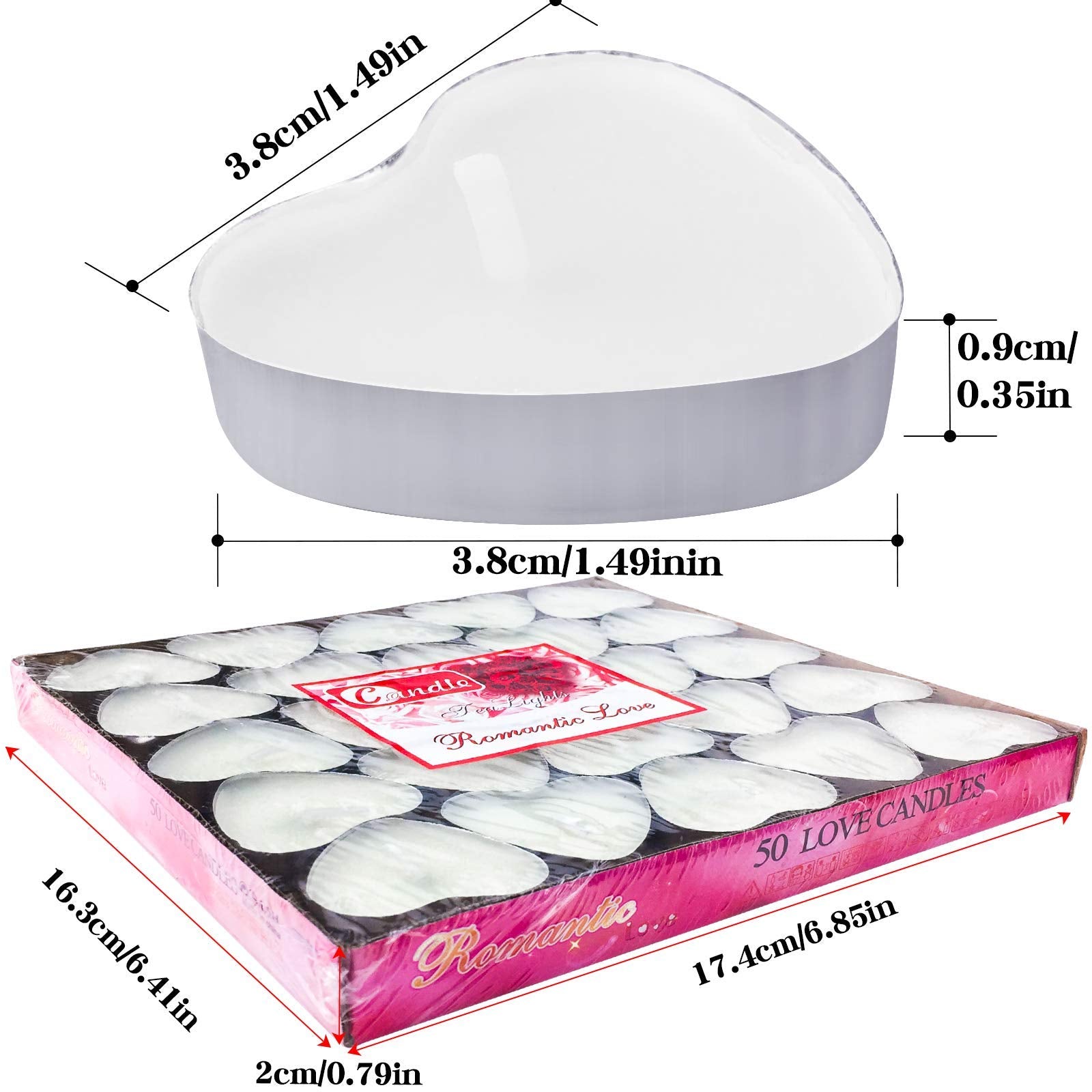 50Pack Heart Shaped Tealight Candles(25X2 Layers),Romantic Love Unscented Tea Lights Candles,Dripless & Long Lasting Smokeless M