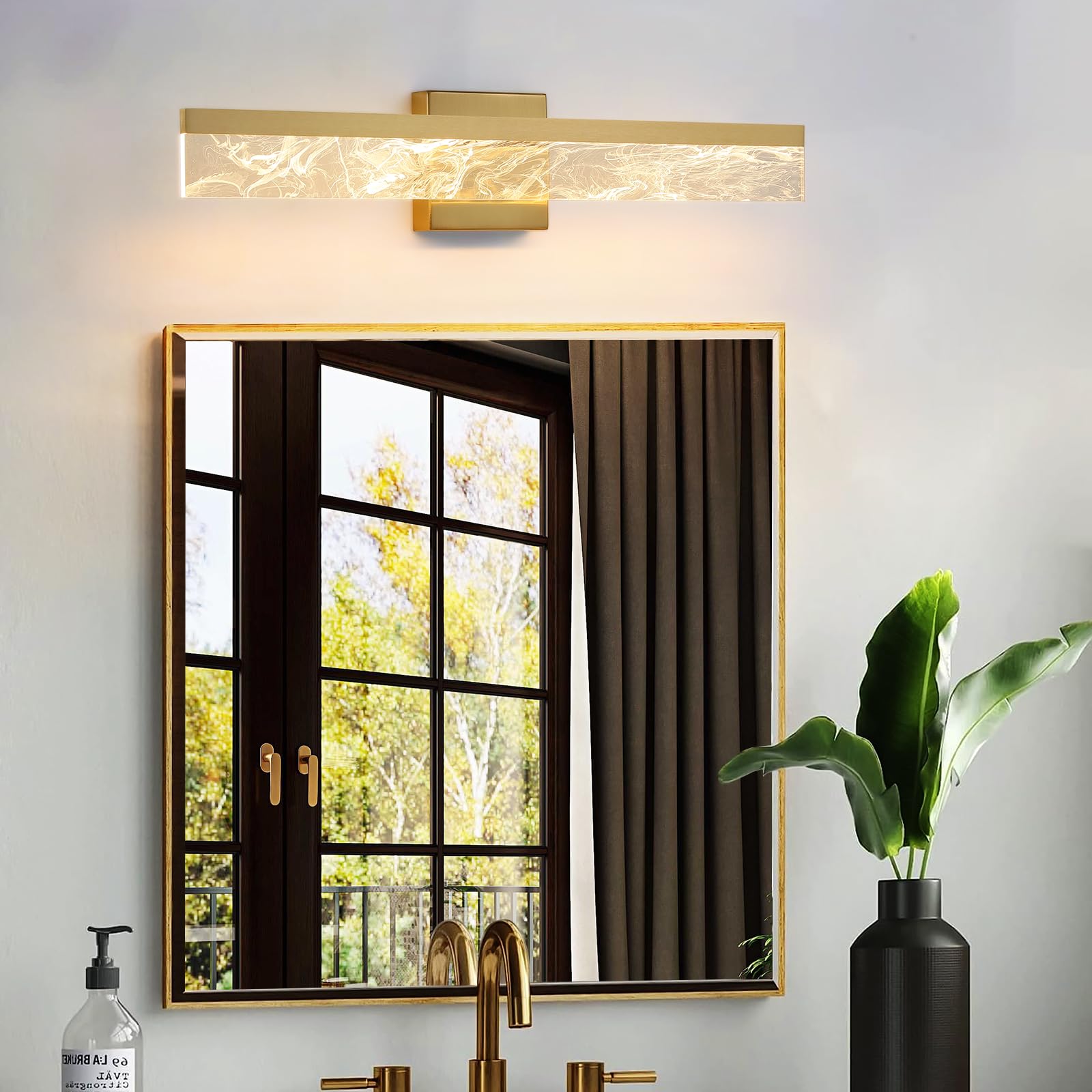 AIJIASI 24 Inch Gold Vanity Light - Modern Dimmable LED Bathroom Fixture, 18W, 3000K Warm Lighting, Model 8205WL-24GD-US