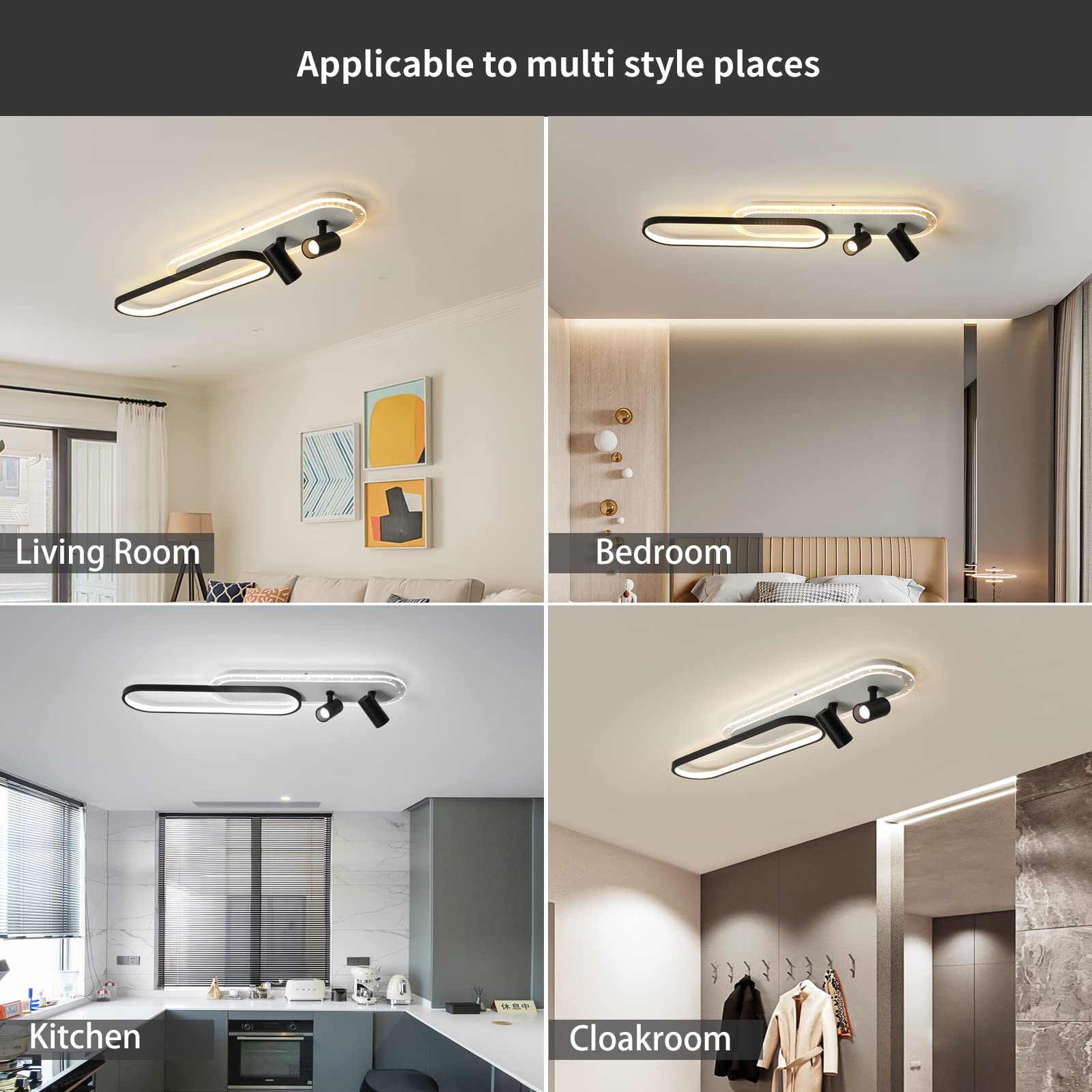 Tioolo Modern Ceiling Lamp, Led Linear Ceiling Light Fixture, 45W Dimmable Ceiling Light With Remote, Acrylic Flush Mount Chandelier Ceiling Lighting For Kitchen Dining Room Bedroom Corridor