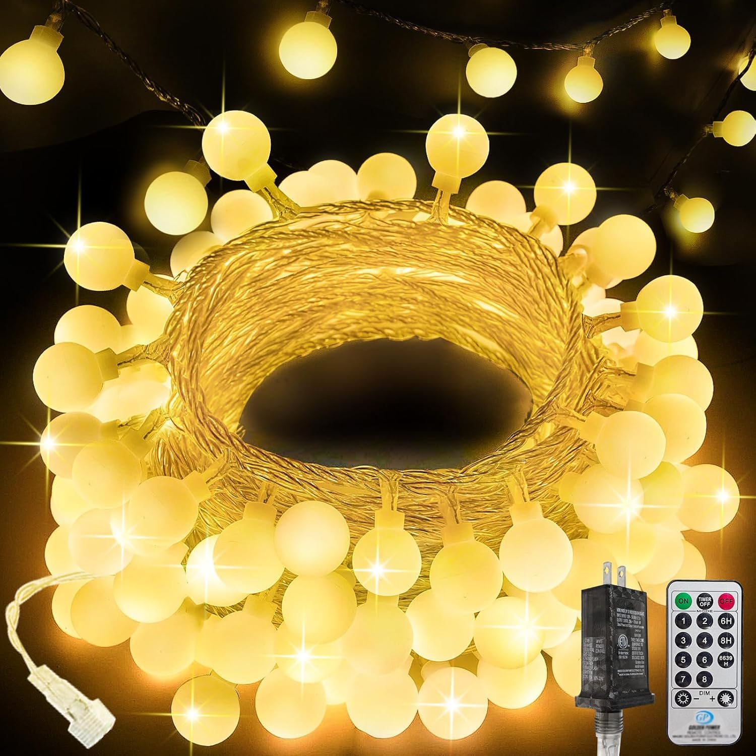 LORRYTE 300 LED Connectable String Lights, Warm White, 108ft, Waterproof, Remote & Timer, Model GP-SW290DC0209-IP44