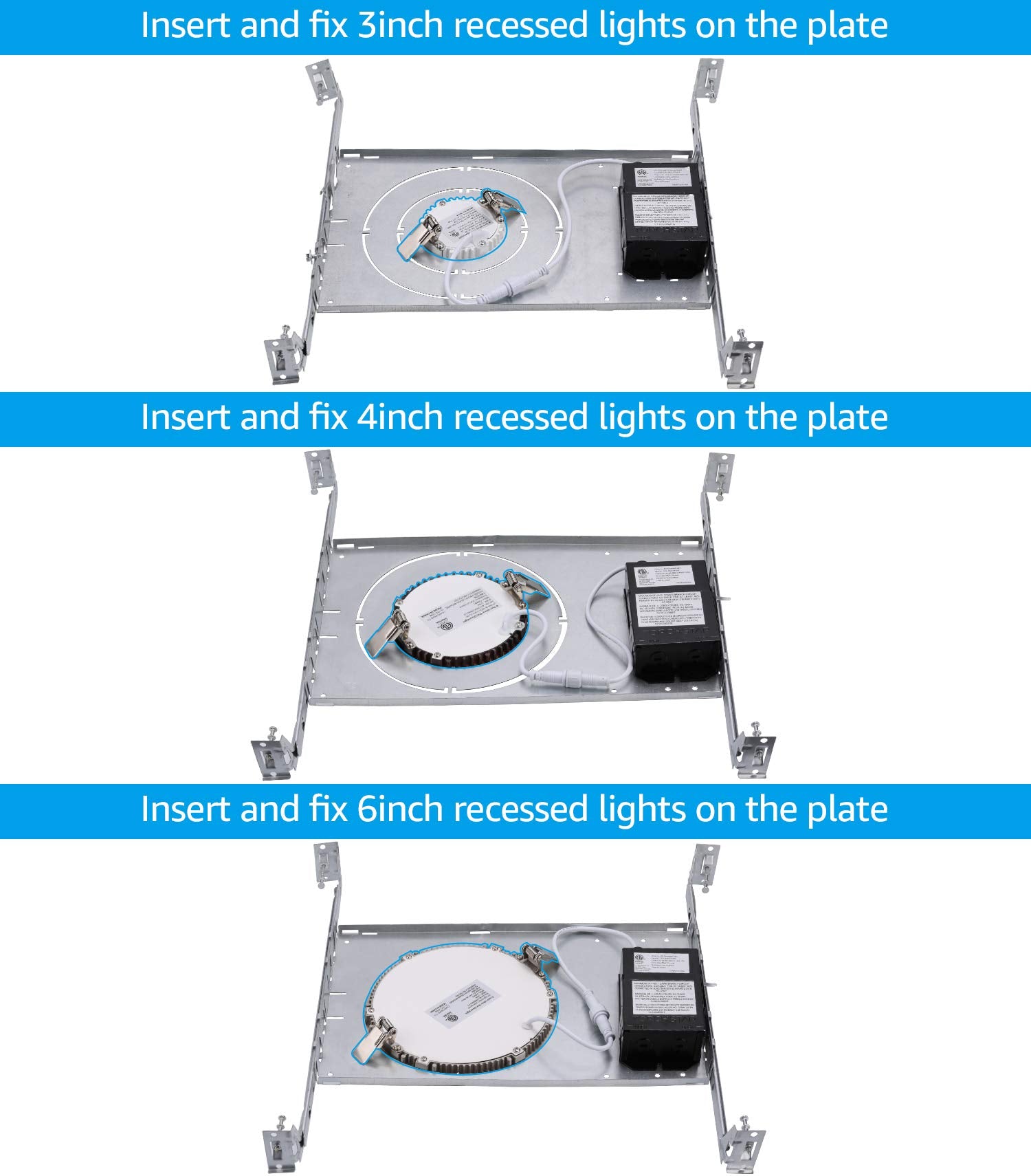 Torchstar New Construction Mounting Plate, 3/4/6 Inch Led Recessed Lighting Kits, Compatibility Upgrade, Extendable Hanger Bars,