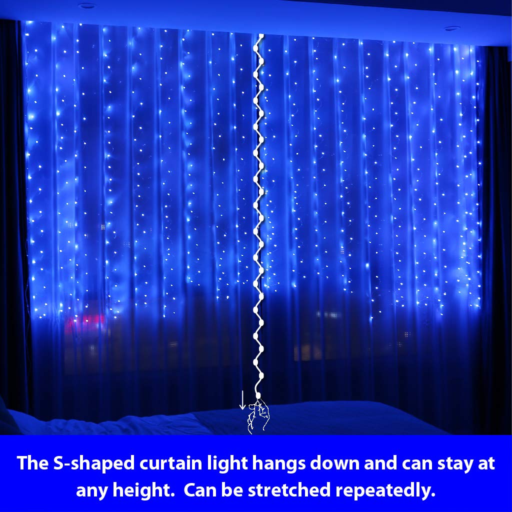 HXWEIYE 300LED Blue Fairy Curtain Lights with Remote, 9.8x9.8Ft, USB, Timer, Perfect for Bedroom, Outdoor, Weddings, Parties, Decorations