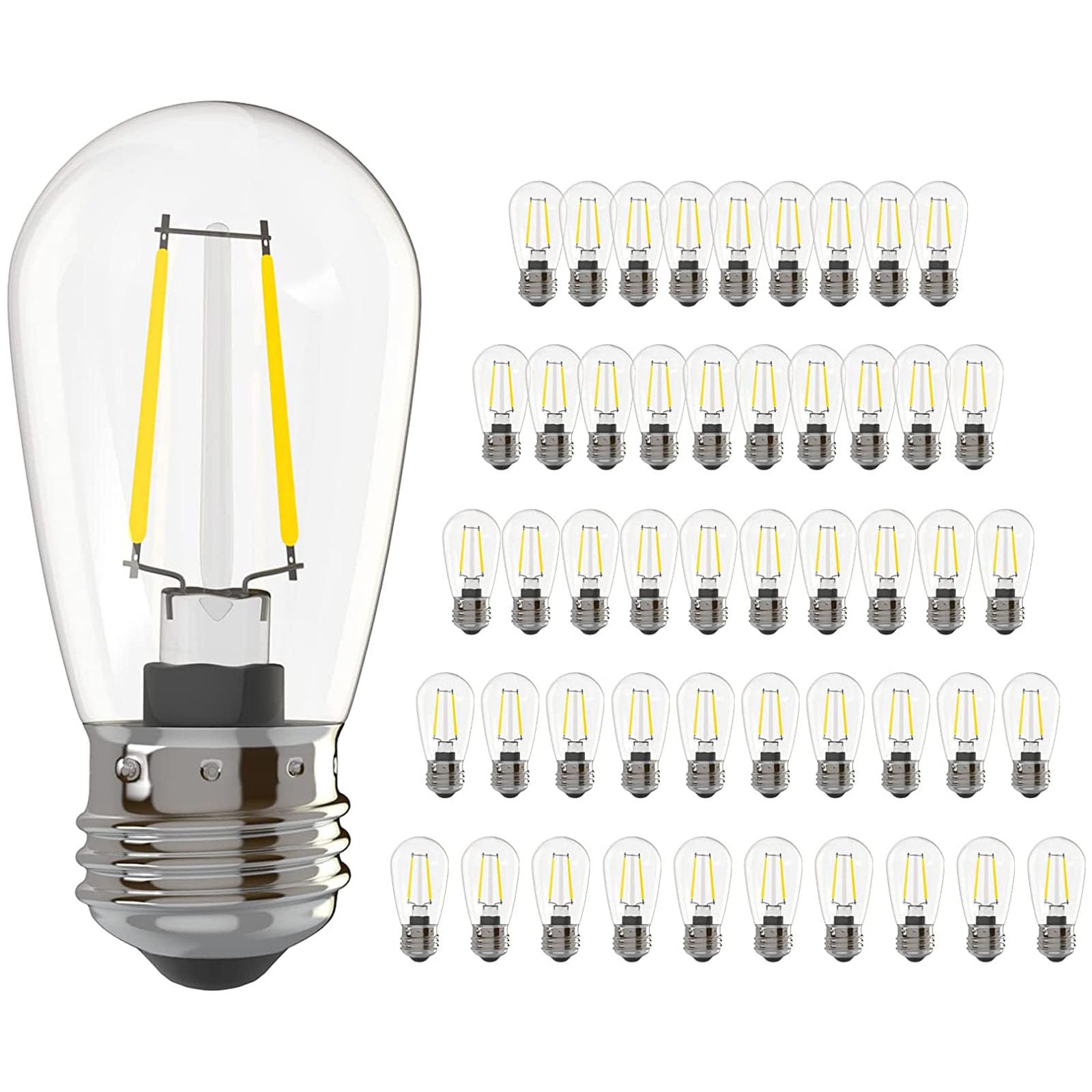 Banord 50 Pack Dimmable 2W S14 Replacement Led Bulbs, 2700K Warm White Waterproof Outdoor String Lights, Vintage Filament, Shatt