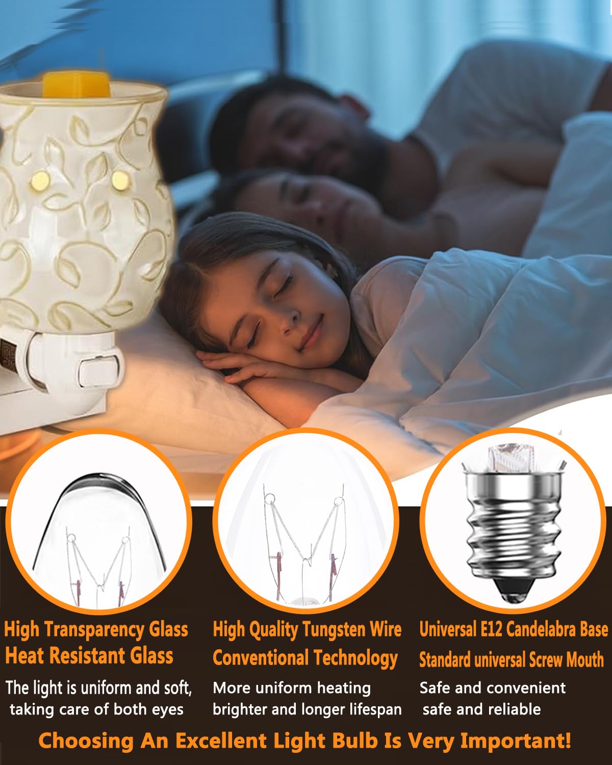 Snnalosses 15W C7 Wax Warmer Bulbs - Warm White, Dimmable, 12 Count for Scentsy, Himalayan Salt Lamps, Plug-in Diffusers