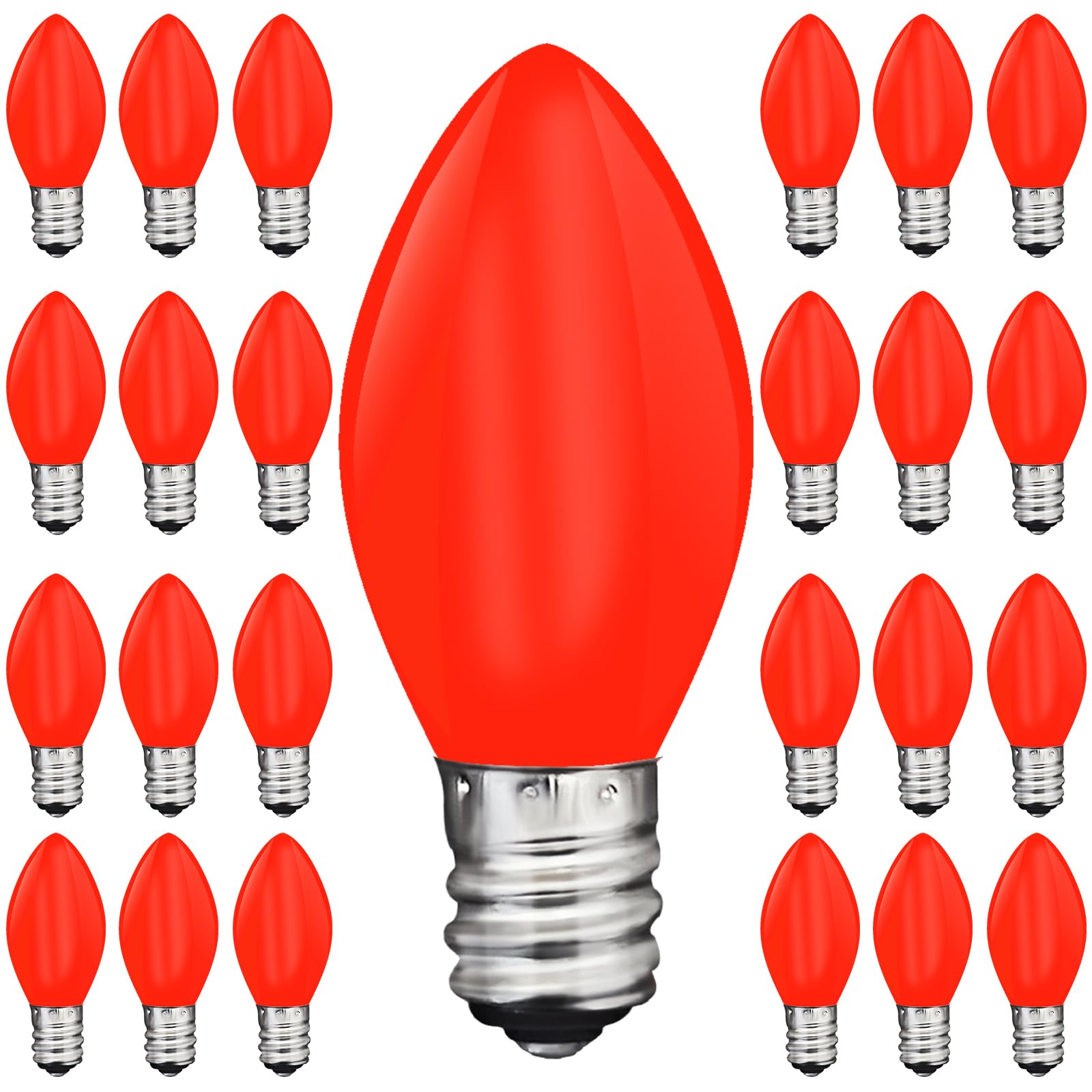 25 Pack C7 Led Red Light Bulbs, 0.6W Led Replacement Bulbs For Outdoor Christmas String Lights, C7/E12 Candelabra Base Candles B