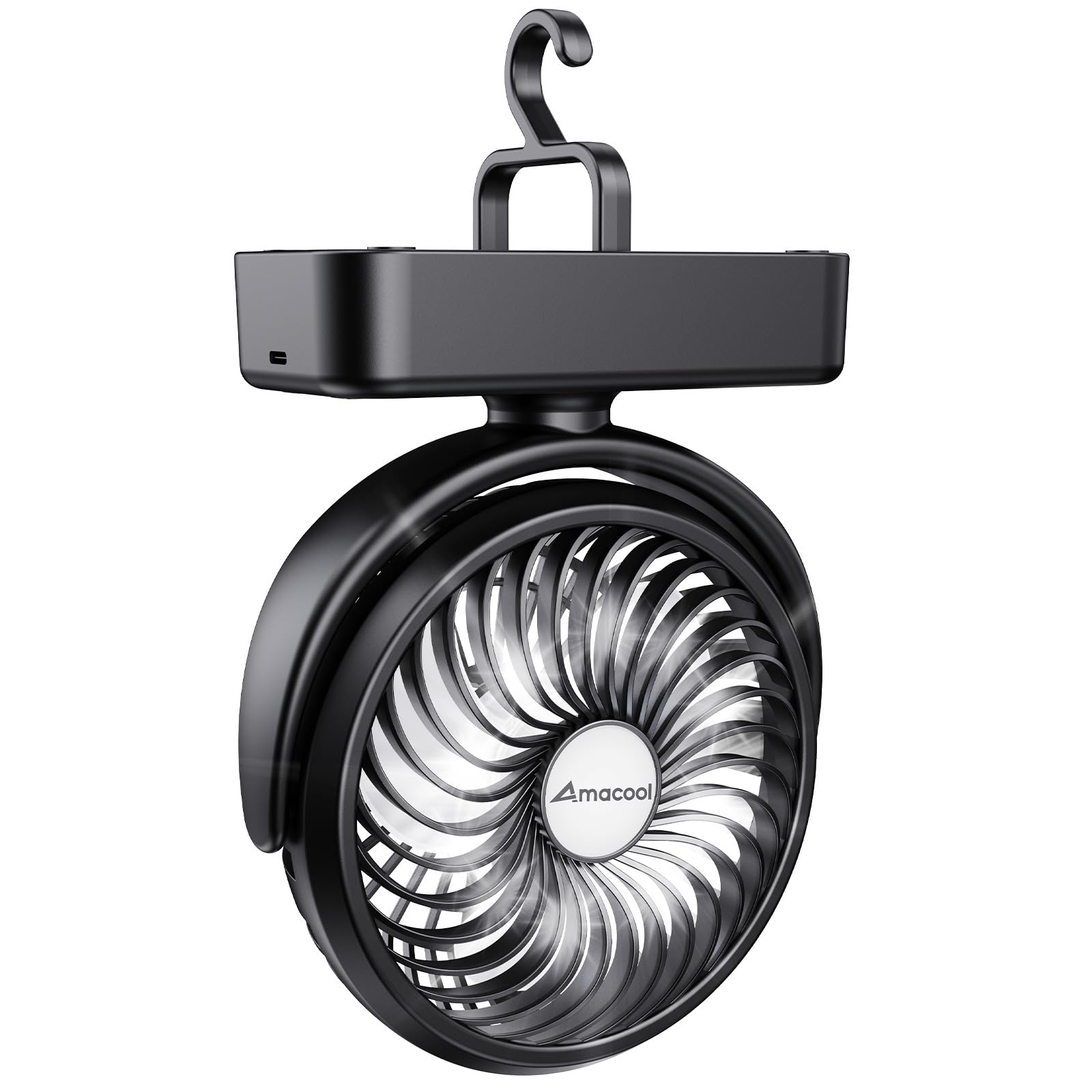 Portable Camping Fan With Led Lantern- 40H Work Time Rechargeable Battery Operated Fan With Hanging Hook For Tent Car Rv Hurricane Emergency Outages Survival Kit