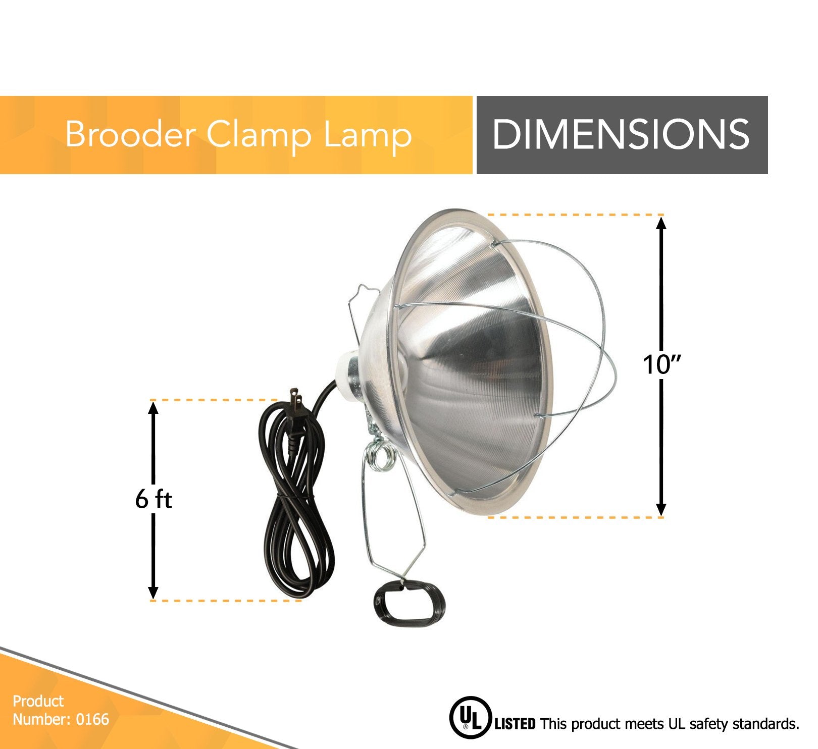 Woods Clamp Lamp with 10 Inch Reflector, 300 Watt Bulb, 6 Foot Cord, Multicolor, Model 166