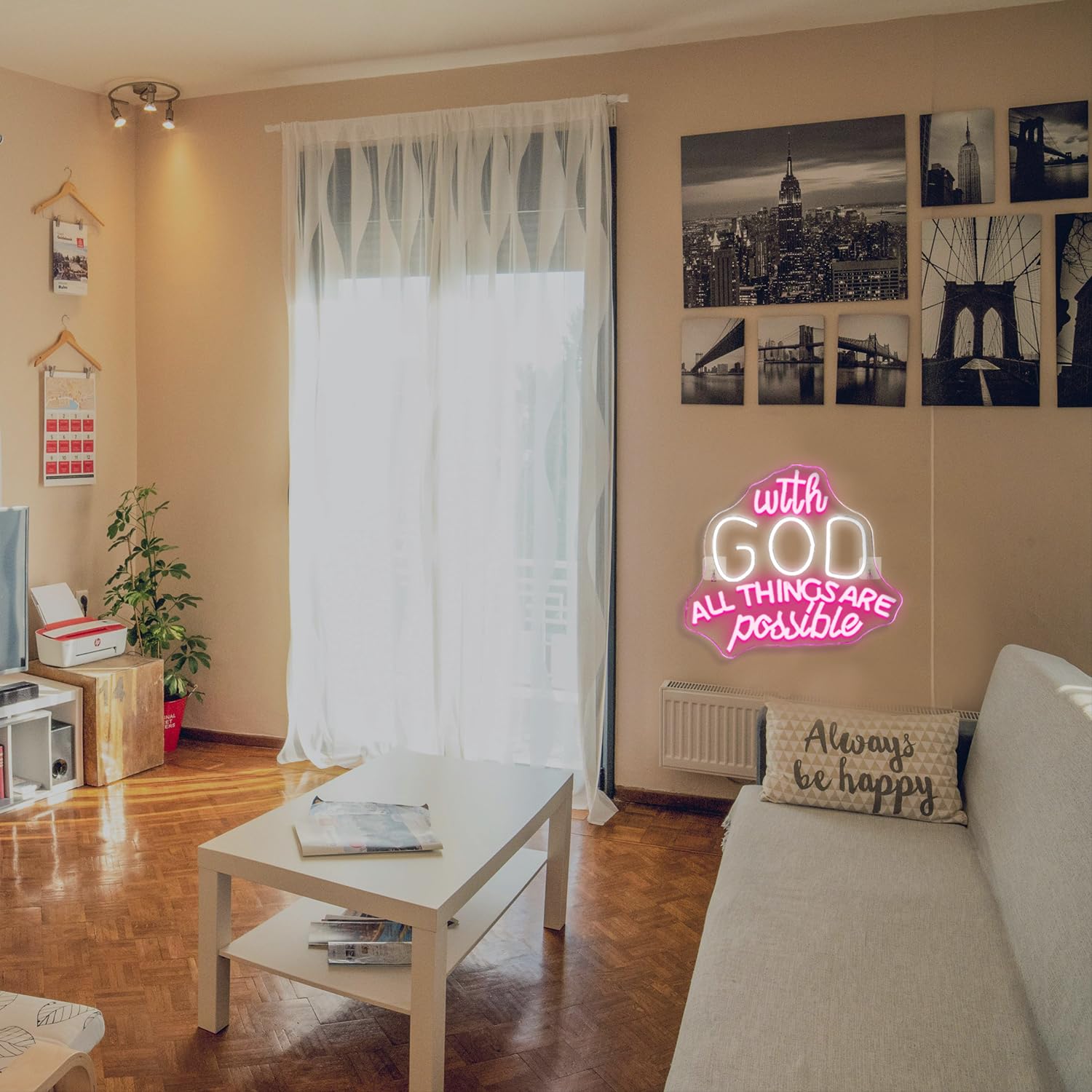 DREAMFORT LED Neon Sign - Inspirational Wall Decor, Acrylic, Cool White and Pink, USB Light Up Letters for Homes, Offices, Churches