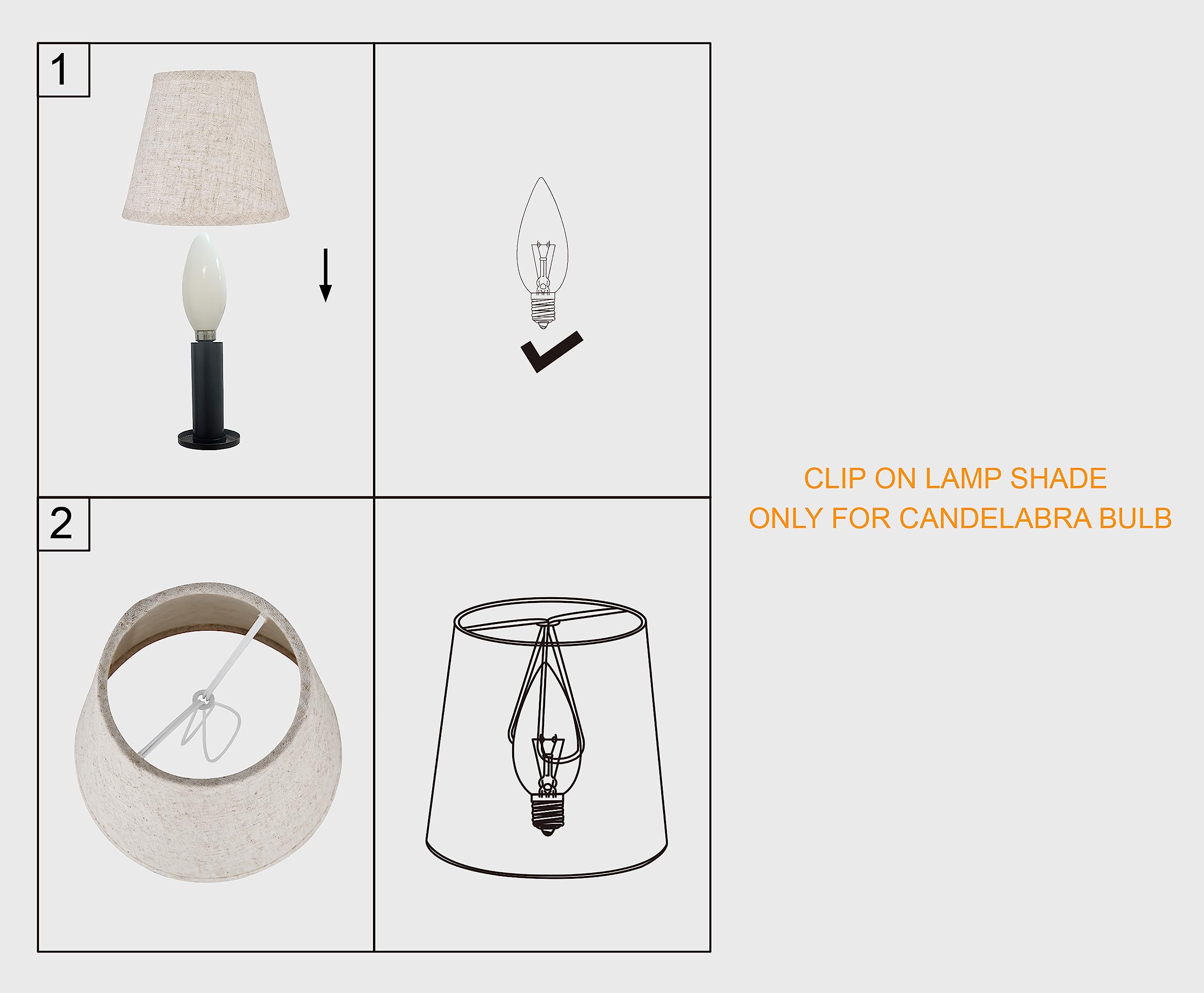 Ruiever 6Pack Small Lampshades Clip On Bulb Fabric Lamp Shade Bottom 5.9''X Top 3.54''Xh 5.12'' For Chandeliers Wall Ceiling Tab